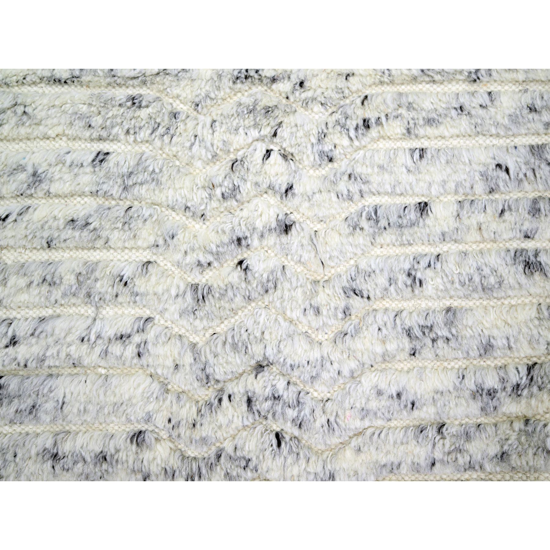9'4"x11'10" Pearl White with Touches of Black, Variegated and Textured Moroccan Weave, Thick and Plush, Natural Undyed Wool, Hand Knotted, Oriental Rug Sh76216