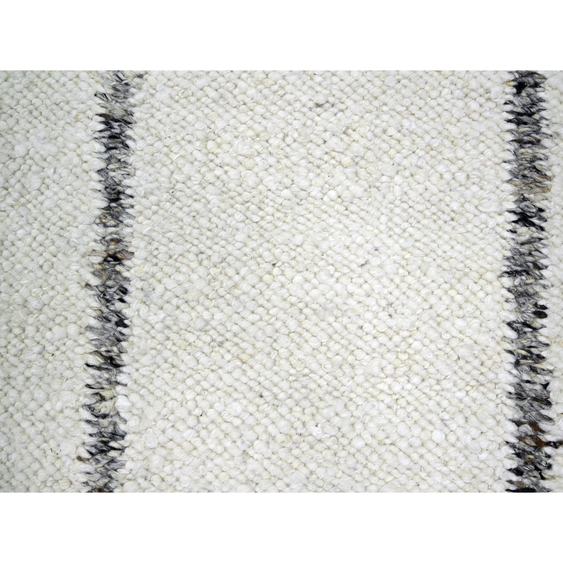 8'2"x10'2" Chiffon White, Moroccan Weave with Line Design, Modern, Textured Pile, Natural Undyed Wool, Hand Knotted, Shabby Chic, Oriental Rug Sh76217