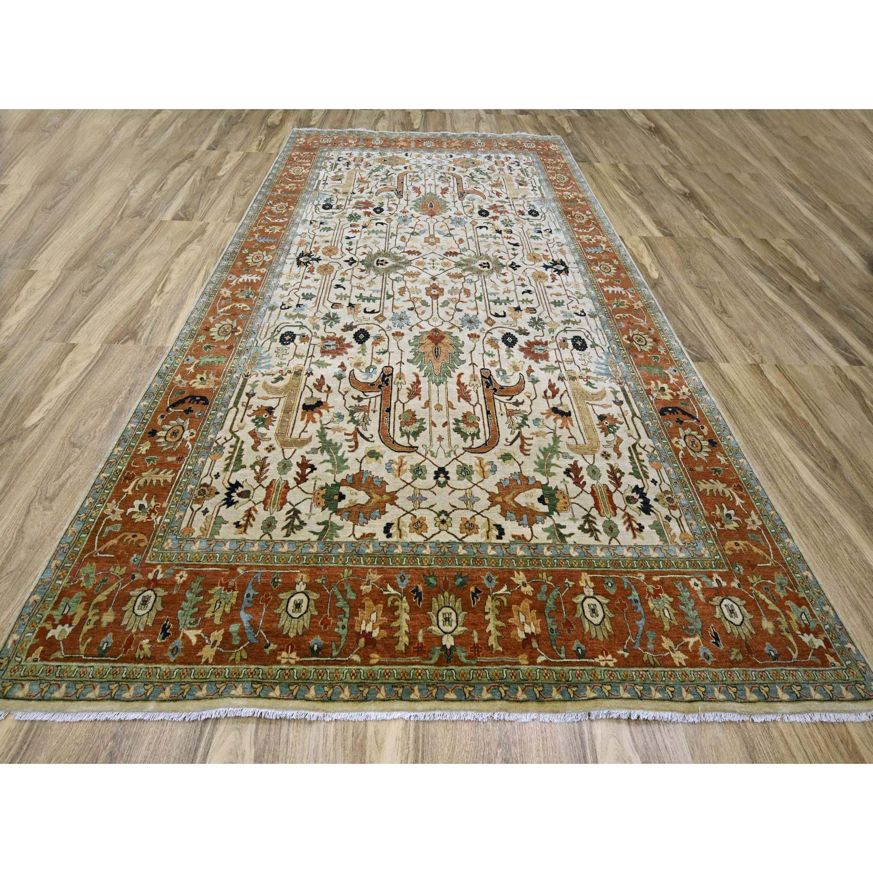 10'x14'3" Chiffon White, Heriz All Over Design, Soft Pile, Natural Dyes, Hand Knotted, Hand Spun New Zealand Wool, Oriental Rug Sh76223
