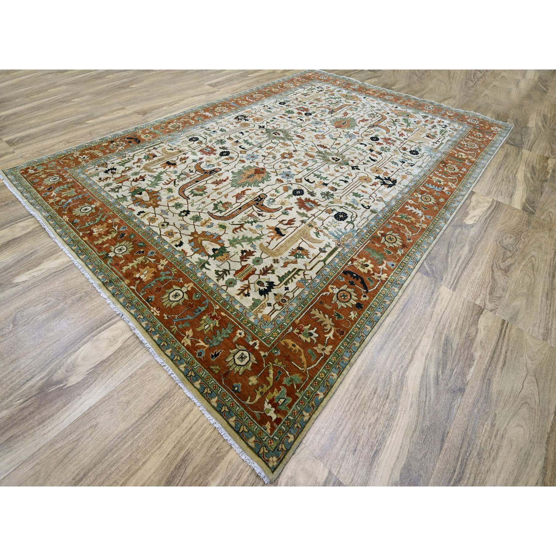 10'x14'3" Chiffon White, Heriz All Over Design, Soft Pile, Natural Dyes, Hand Knotted, Hand Spun New Zealand Wool, Oriental Rug Sh76223