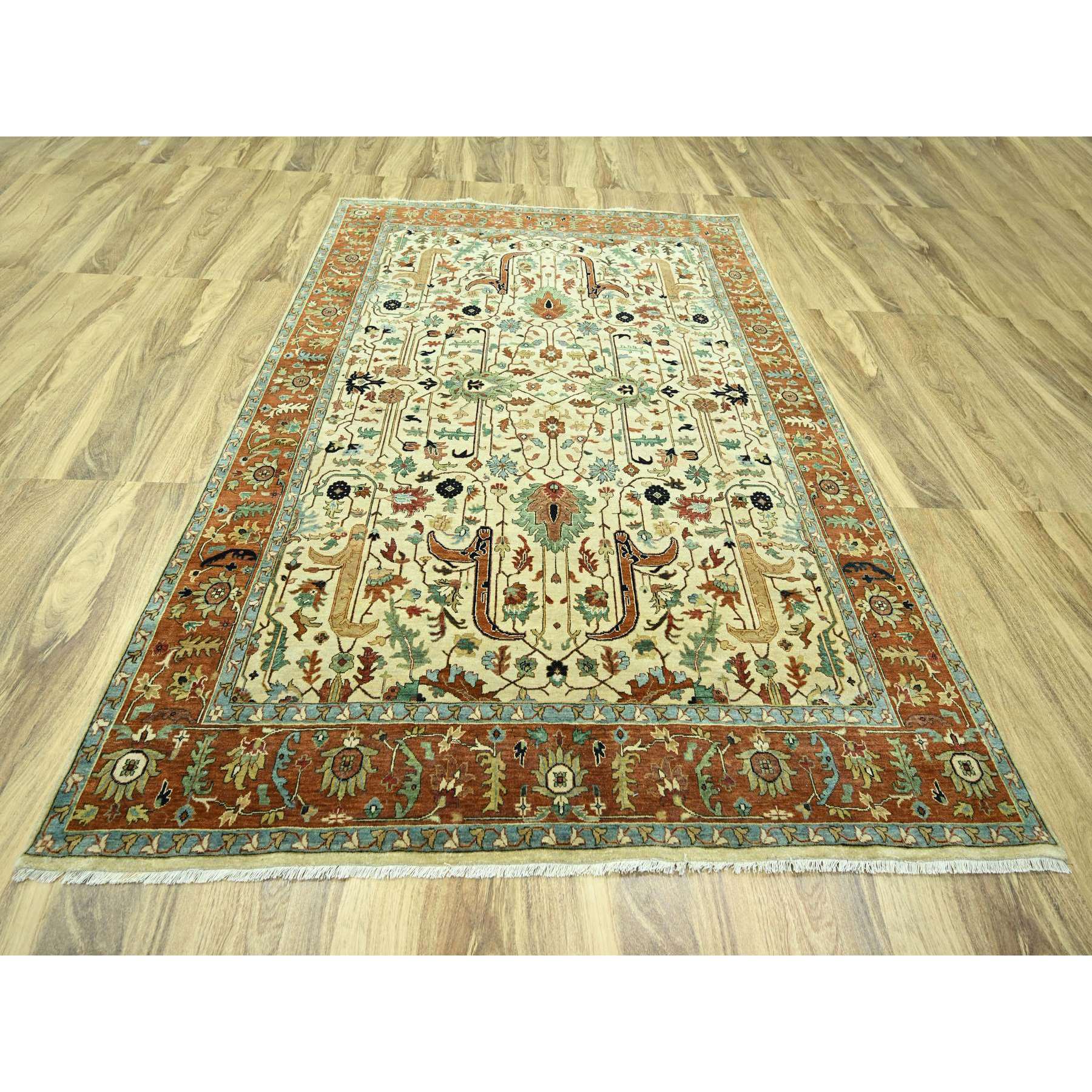 7'10"x10'3" Linen White, Heriz All Over Design, Natural Dyes, Hand Knotted, Soft Pile, Hand Spun New Zealand Wool, Oriental Rug Sh76225
