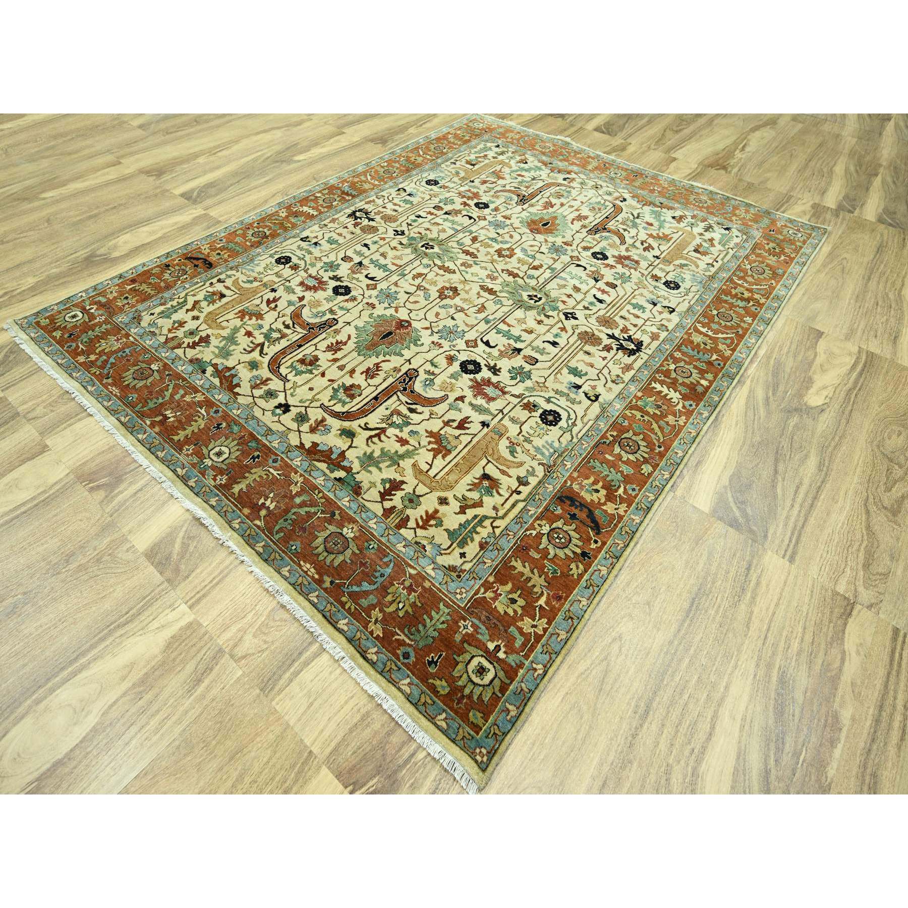 7'10"x10'3" Linen White, Heriz All Over Design, Natural Dyes, Hand Knotted, Soft Pile, Hand Spun New Zealand Wool, Oriental Rug Sh76225