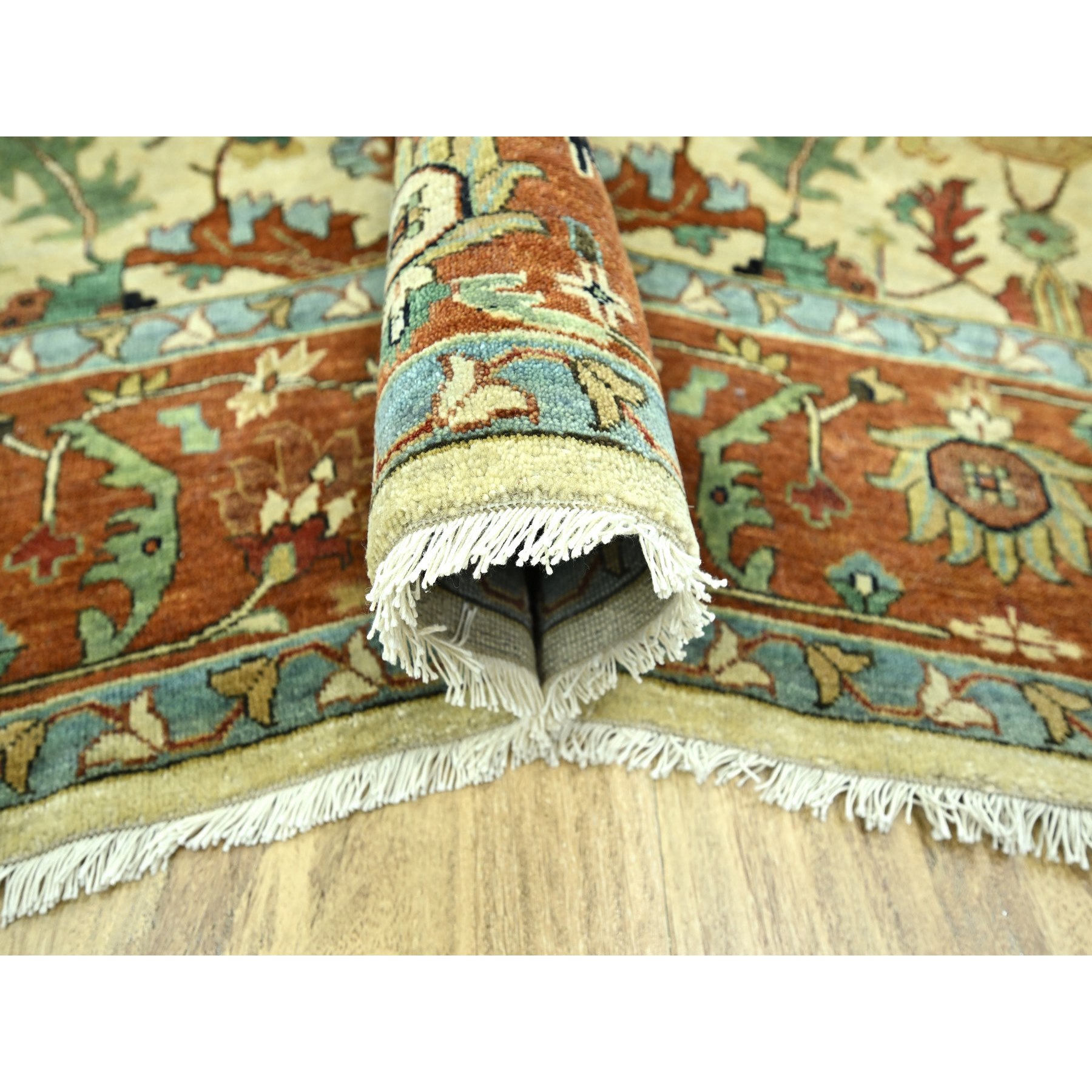 7'10"x10'3" Linen White, Heriz All Over Design, Natural Dyes, Hand Knotted, Soft Pile, Hand Spun New Zealand Wool, Oriental Rug Sh76225