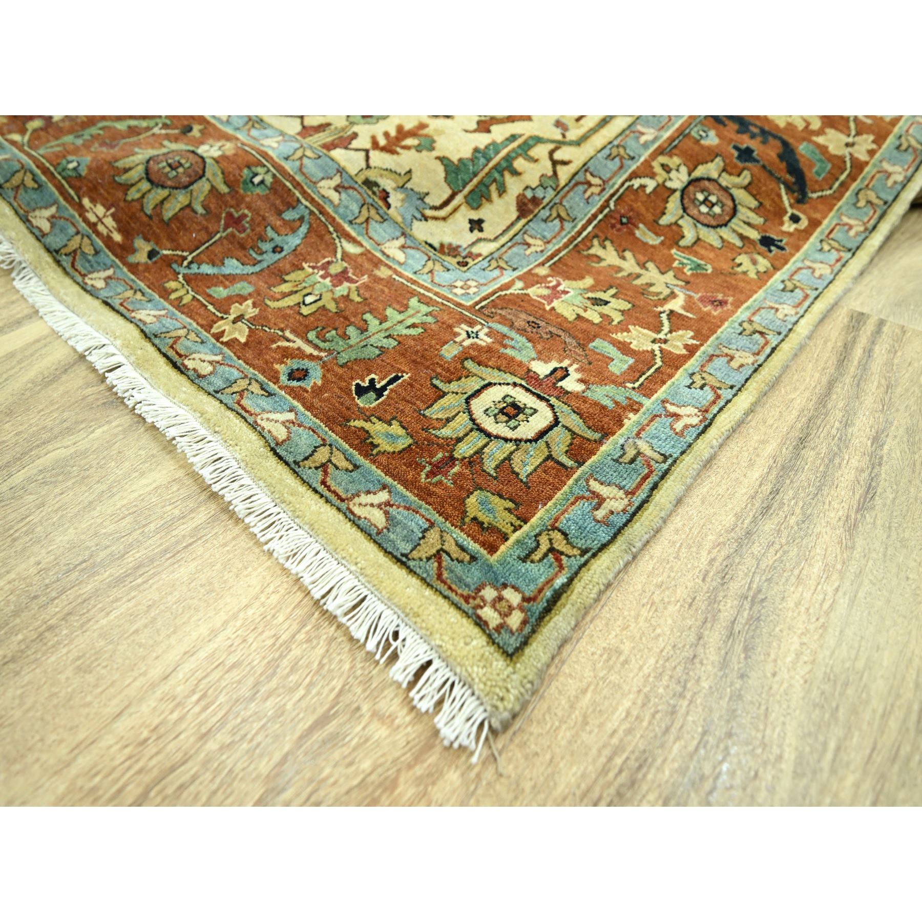 7'10"x10'3" Linen White, Heriz All Over Design, Natural Dyes, Hand Knotted, Soft Pile, Hand Spun New Zealand Wool, Oriental Rug Sh76225