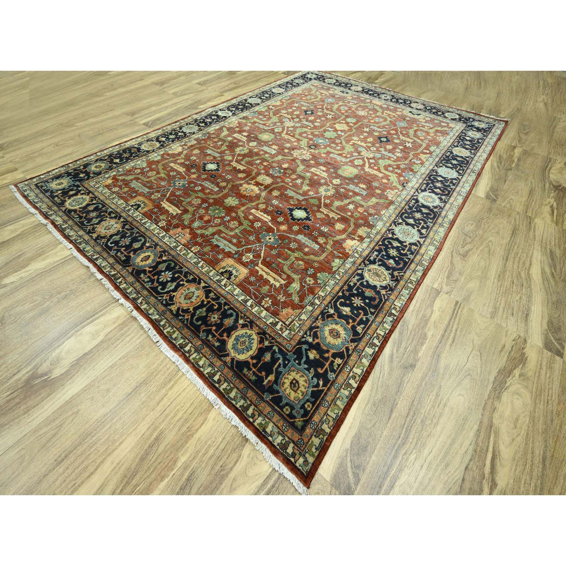 10'x13'10" Rust Red, Heriz All Over Design, Soft Pile, Natural Dyes, Hand Knotted, Hand Spun New Zealand Wool, Oriental Rug SH76226