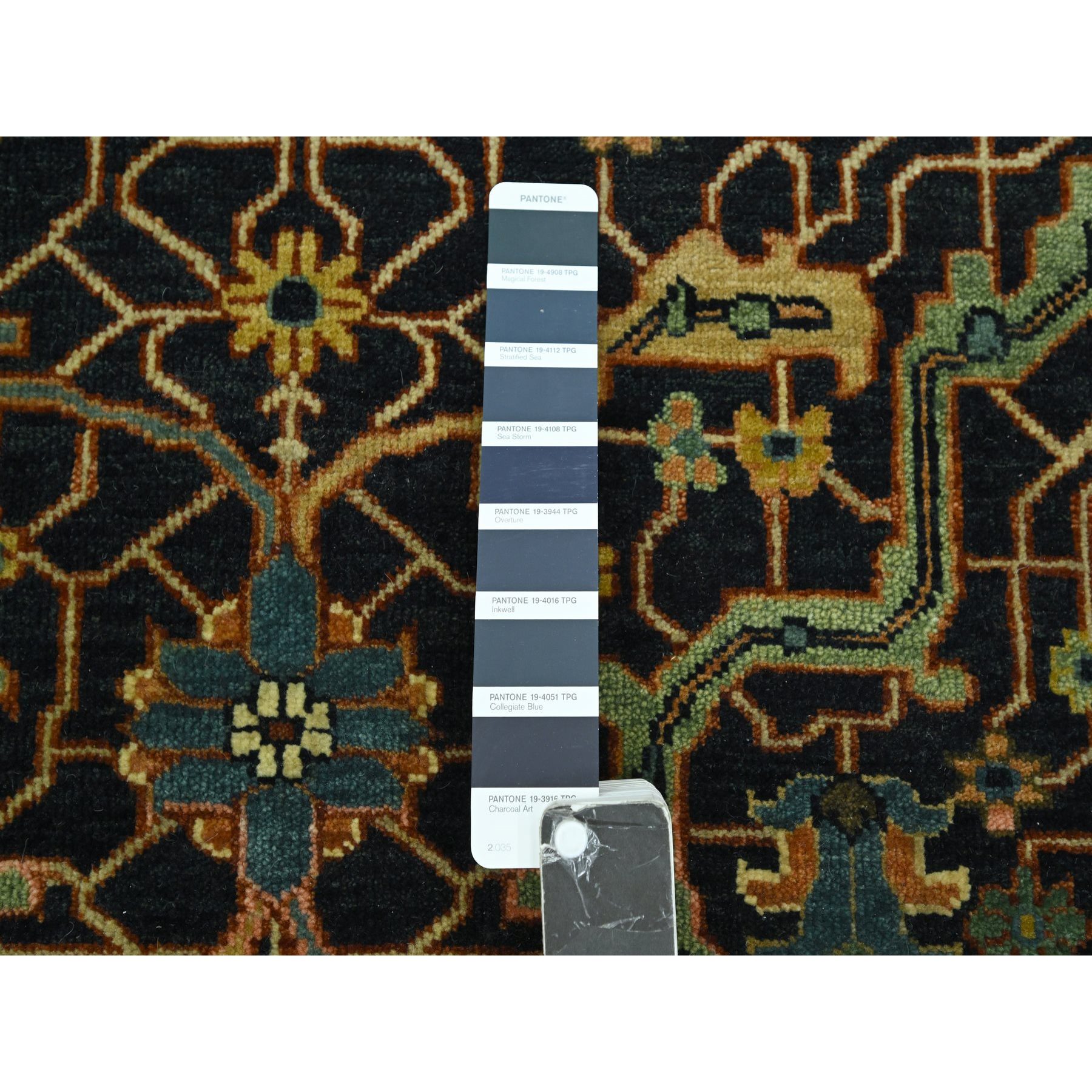 4'1"x6' Navy Blue, Heriz All Over Design, Hand Knotted, Soft Pile, Natural Dyes, Hand Spun New Zealand Wool, Oriental Rug Sh76231