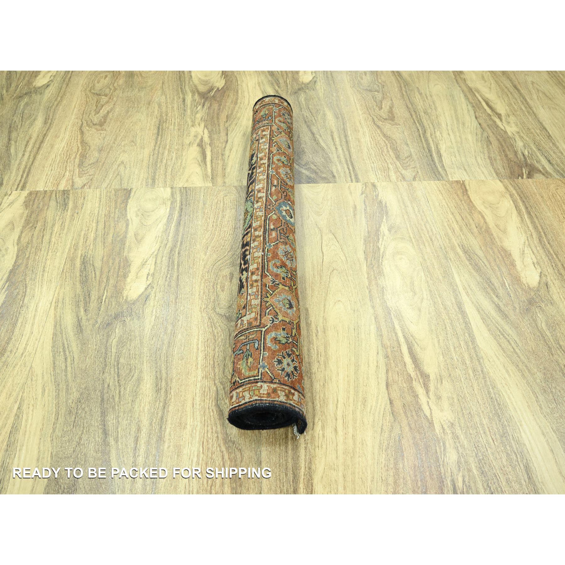 4'1"x6' Navy Blue, Heriz All Over Design, Hand Knotted, Soft Pile, Natural Dyes, Hand Spun New Zealand Wool, Oriental Rug Sh76231