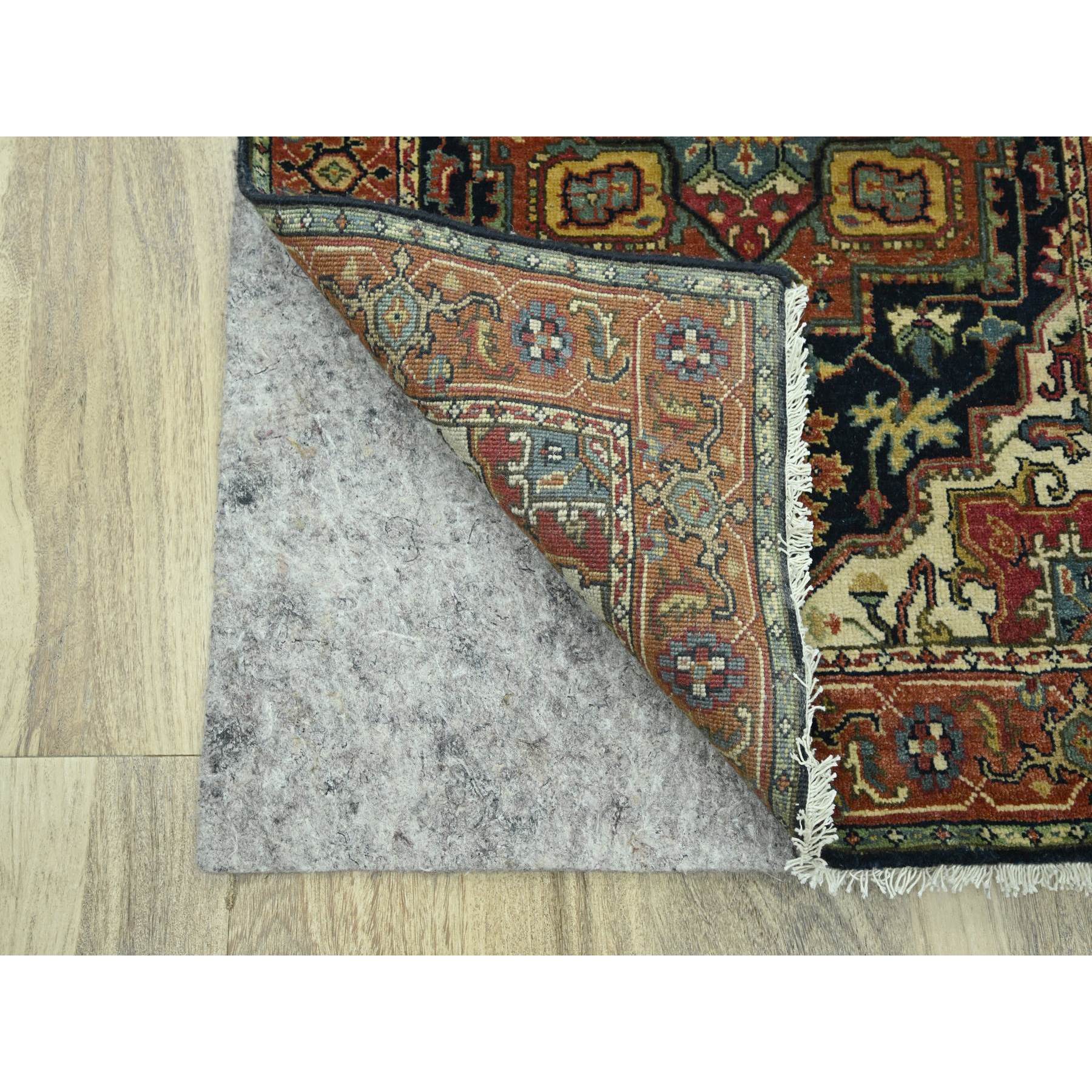 2'8"x21'8" Midnight Blue, Heriz with Geometric Medallions Design, Natural Dyes, Hand Knotted, Soft Pile, Hand Spun New Zealand Wool, XL Runner, Oriental Rug Sh76232