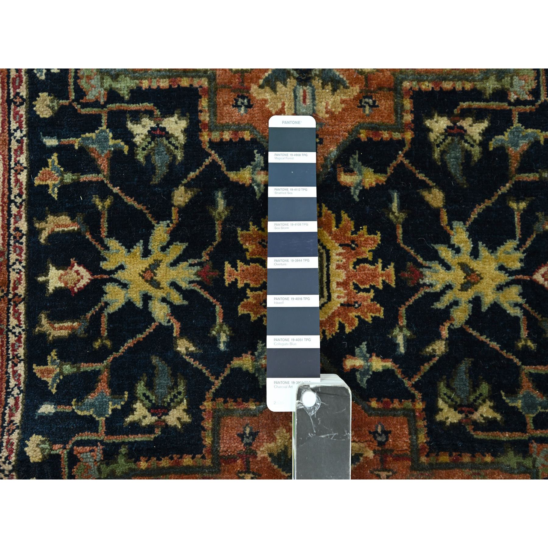 2'8"x21'8" Midnight Blue, Heriz with Geometric Medallions Design, Natural Dyes, Hand Knotted, Soft Pile, Hand Spun New Zealand Wool, XL Runner, Oriental Rug Sh76232