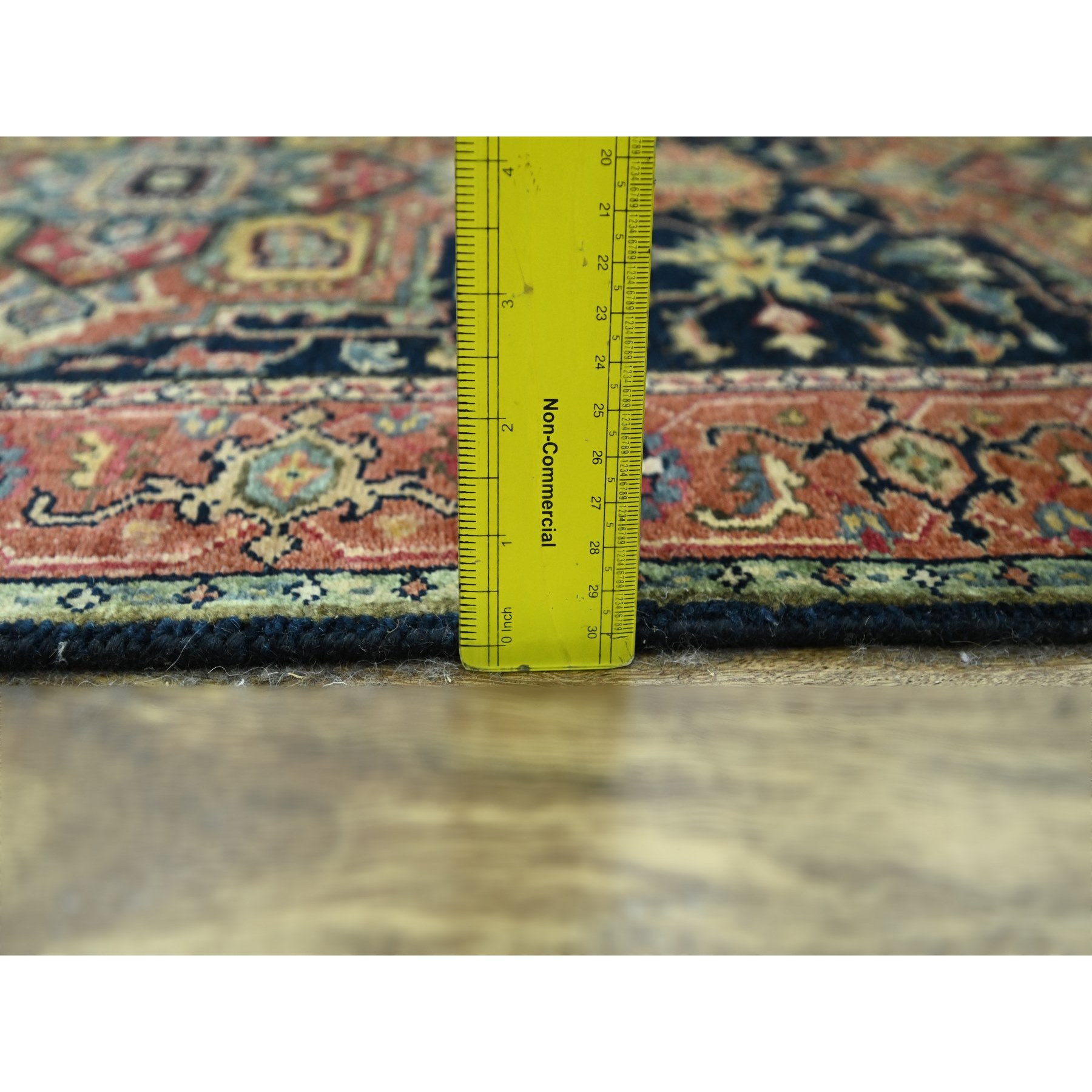 2'8"x21'8" Midnight Blue, Heriz with Geometric Medallions Design, Natural Dyes, Hand Knotted, Soft Pile, Hand Spun New Zealand Wool, XL Runner, Oriental Rug Sh76232