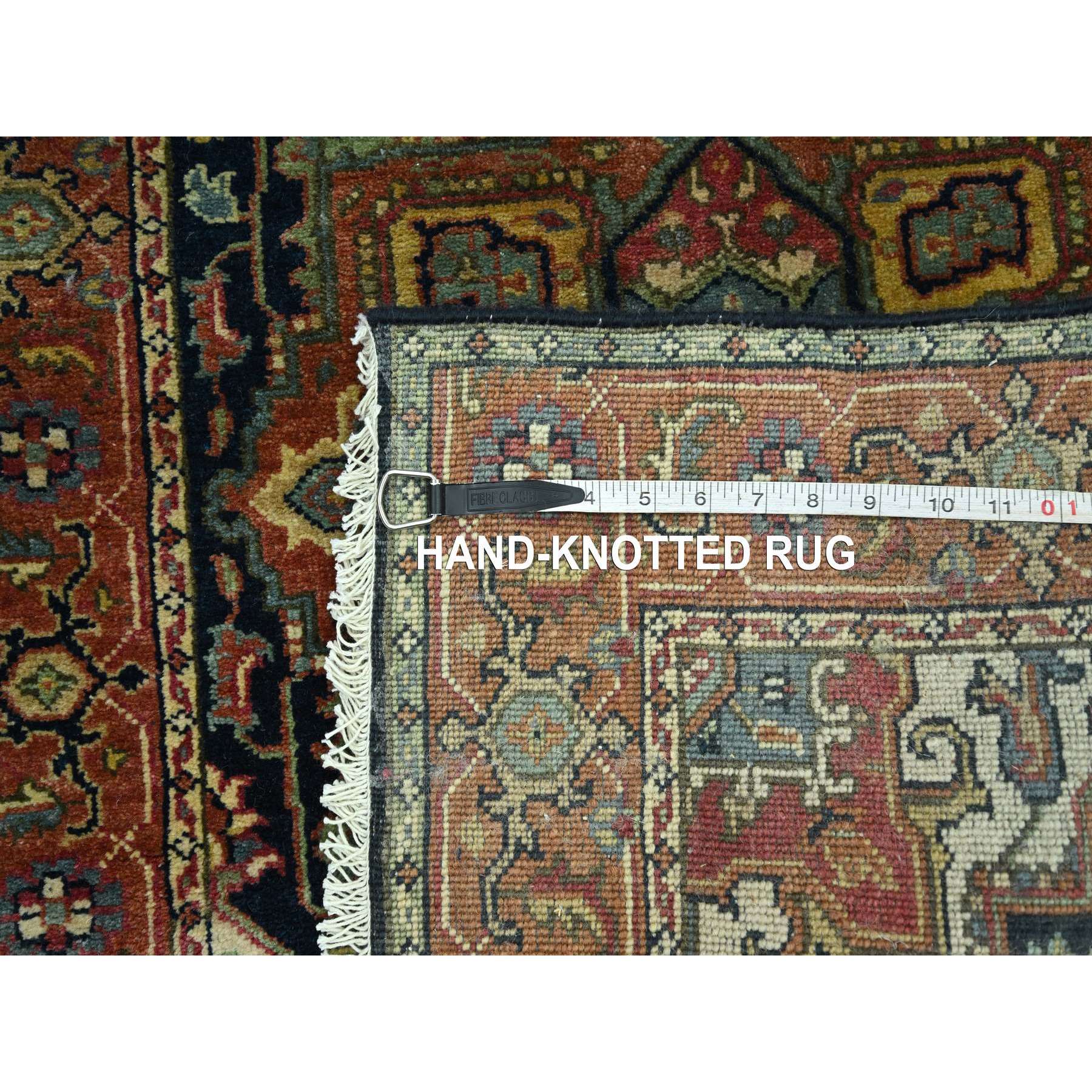2'8"x21'8" Midnight Blue, Heriz with Geometric Medallions Design, Natural Dyes, Hand Knotted, Soft Pile, Hand Spun New Zealand Wool, XL Runner, Oriental Rug Sh76232
