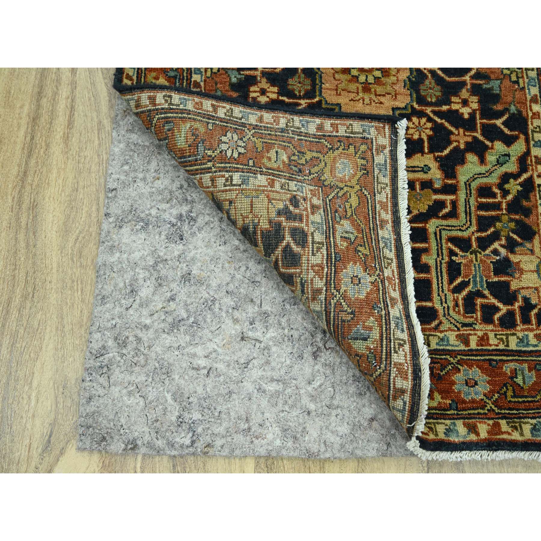 2'6"x18' Navy Blue, Heriz All Over Design, Natural Dyes, Hand Knotted, Hand Spun New Zealand Wool, Soft Pile, XL Runner, Oriental Rug Sh76233