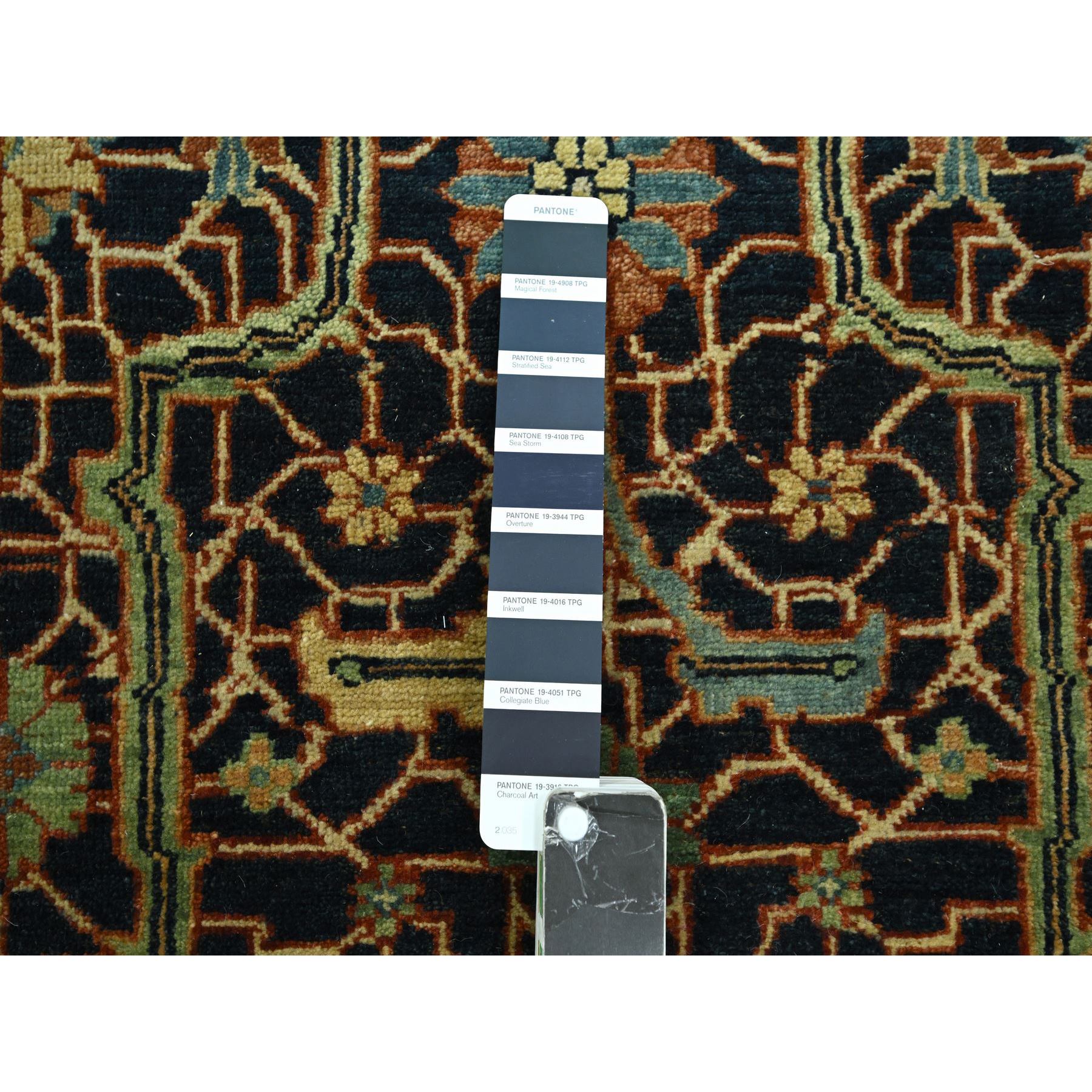 2'6"x18' Navy Blue, Heriz All Over Design, Natural Dyes, Hand Knotted, Hand Spun New Zealand Wool, Soft Pile, XL Runner, Oriental Rug Sh76233