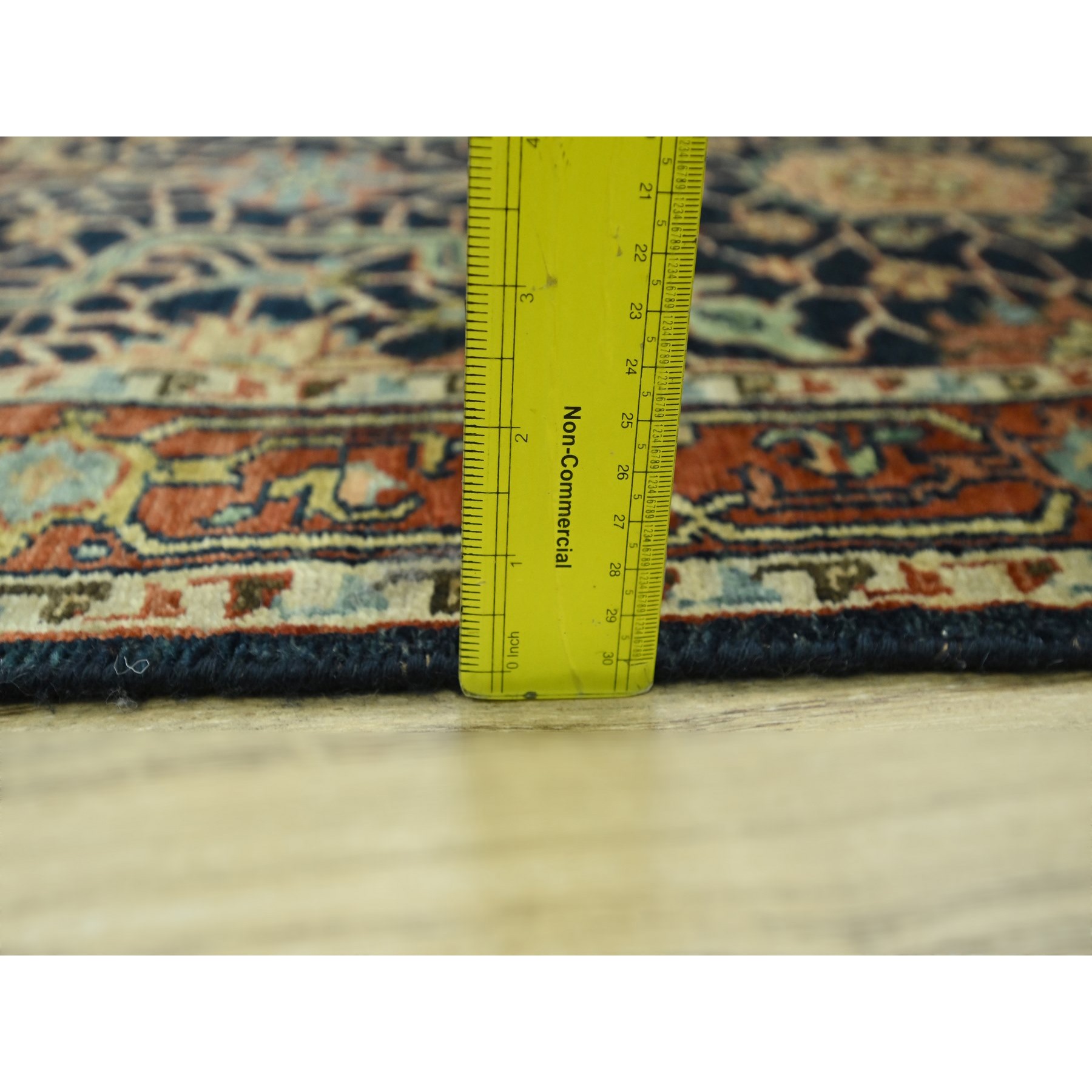 2'6"x18' Navy Blue, Heriz All Over Design, Natural Dyes, Hand Knotted, Hand Spun New Zealand Wool, Soft Pile, XL Runner, Oriental Rug Sh76233