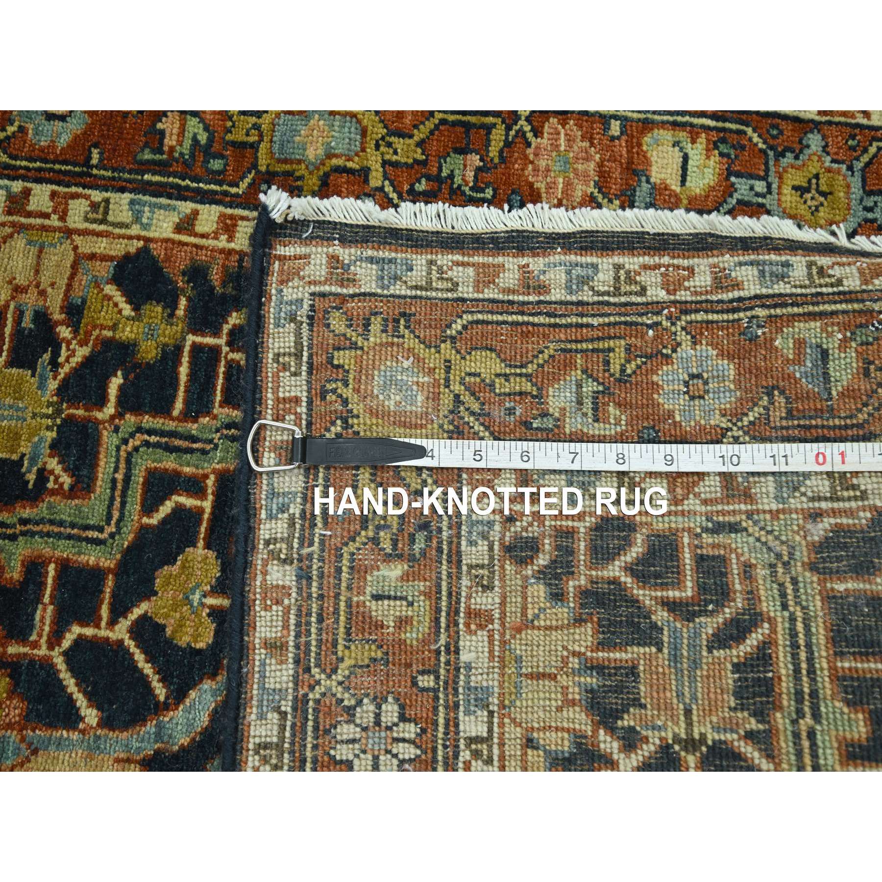 2'6"x18' Navy Blue, Heriz All Over Design, Natural Dyes, Hand Knotted, Hand Spun New Zealand Wool, Soft Pile, XL Runner, Oriental Rug Sh76233
