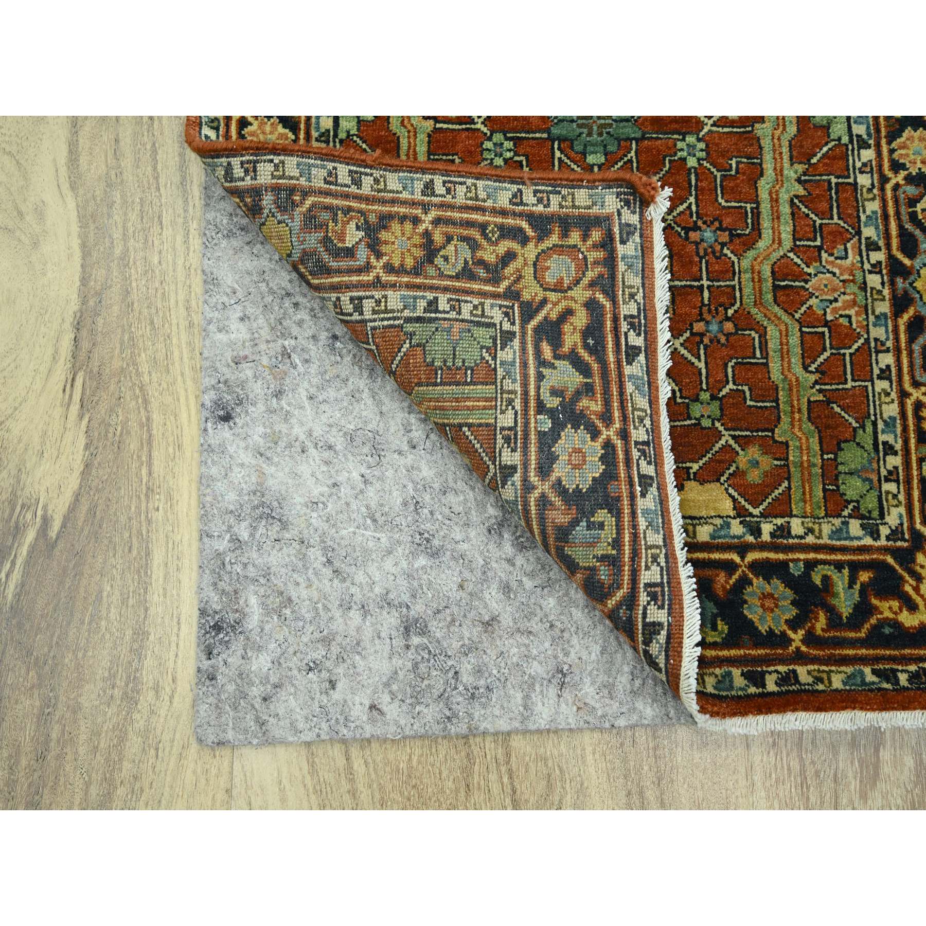 2'6"x12' Brick Red, Heriz All Over Design, Natural Dyes, Hand Knotted, Hand Spun New Zealand Wool, Soft Pile, Runner, Oriental Rug Sh76234