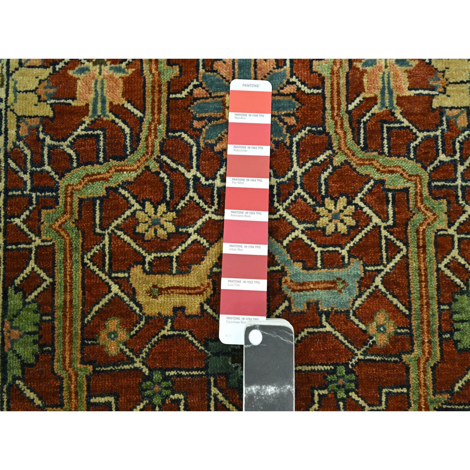 2'6"x12' Brick Red, Heriz All Over Design, Natural Dyes, Hand Knotted, Hand Spun New Zealand Wool, Soft Pile, Runner, Oriental Rug Sh76234