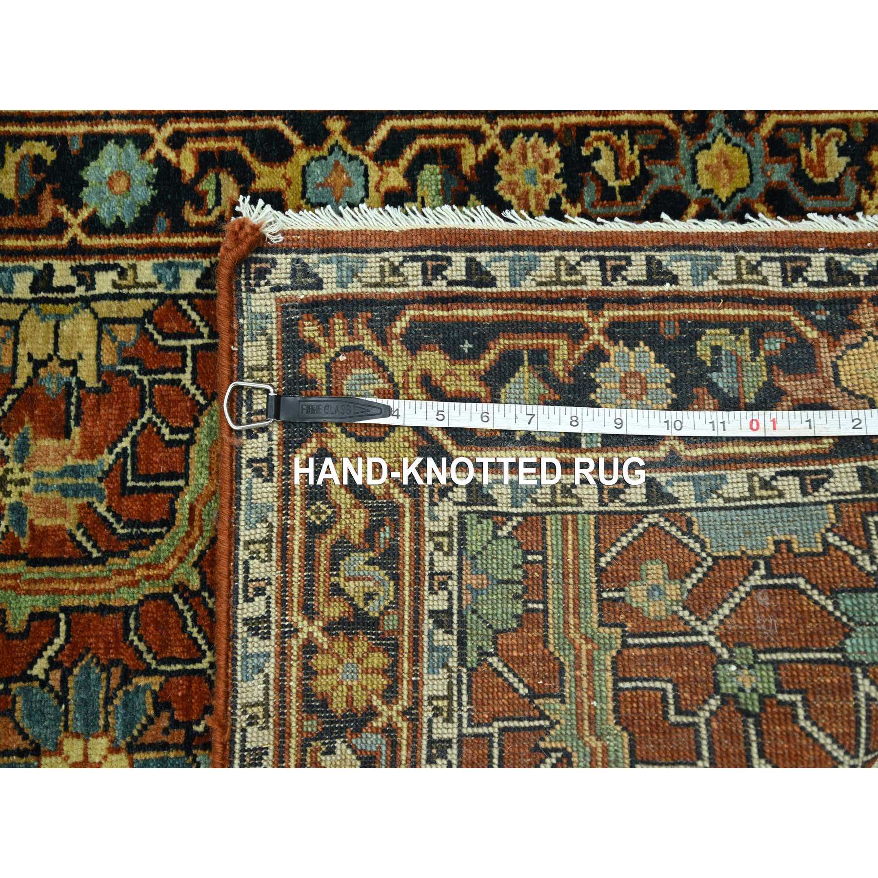 2'6"x12' Brick Red, Heriz All Over Design, Natural Dyes, Hand Knotted, Hand Spun New Zealand Wool, Soft Pile, Runner, Oriental Rug Sh76234