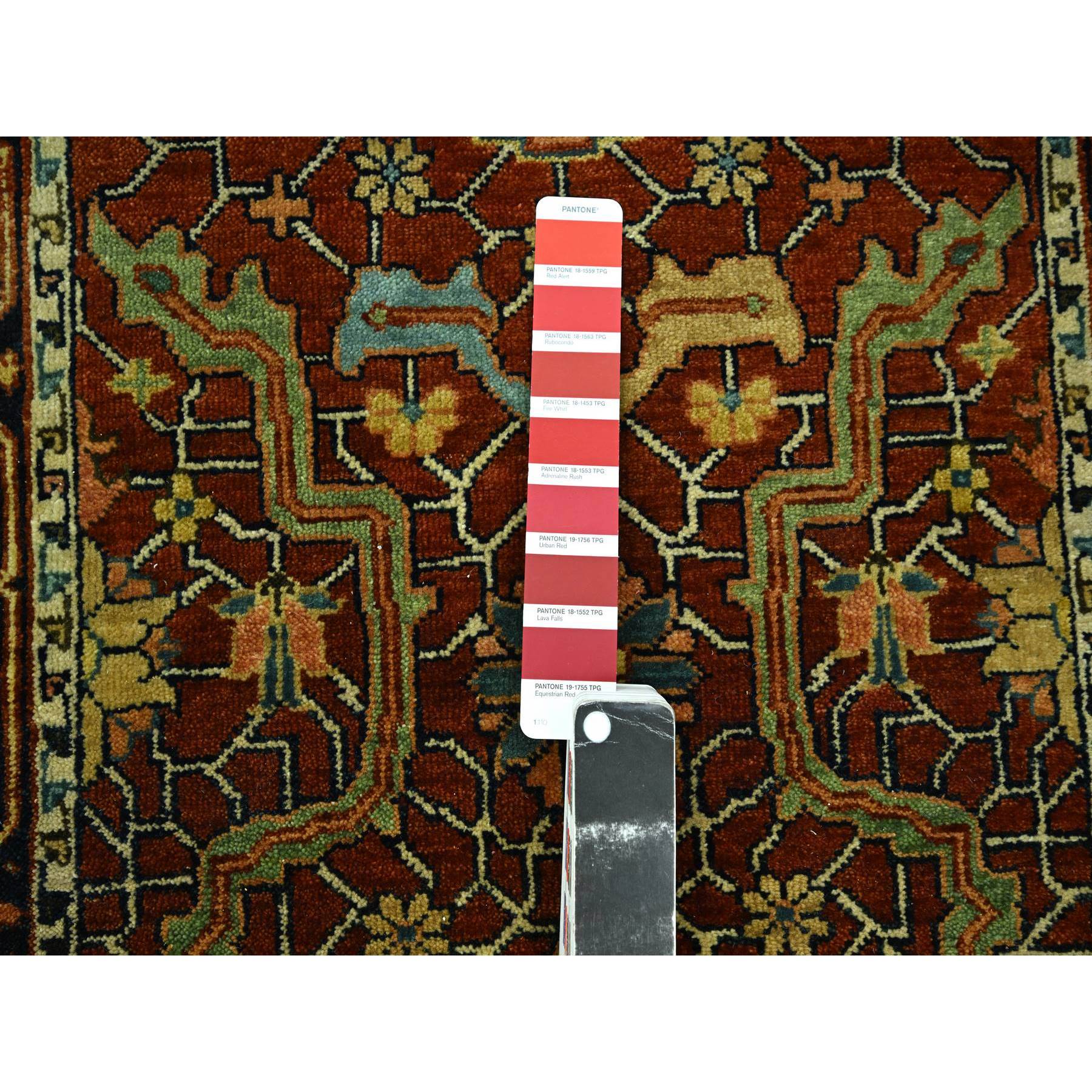 2'6"x12' Auburn Red, Heriz All Over Design, Soft Pile, Natural Dyes, Hand Knotted, Hand Spun New Zealand Wool, Runner, Oriental Rug Sh76235