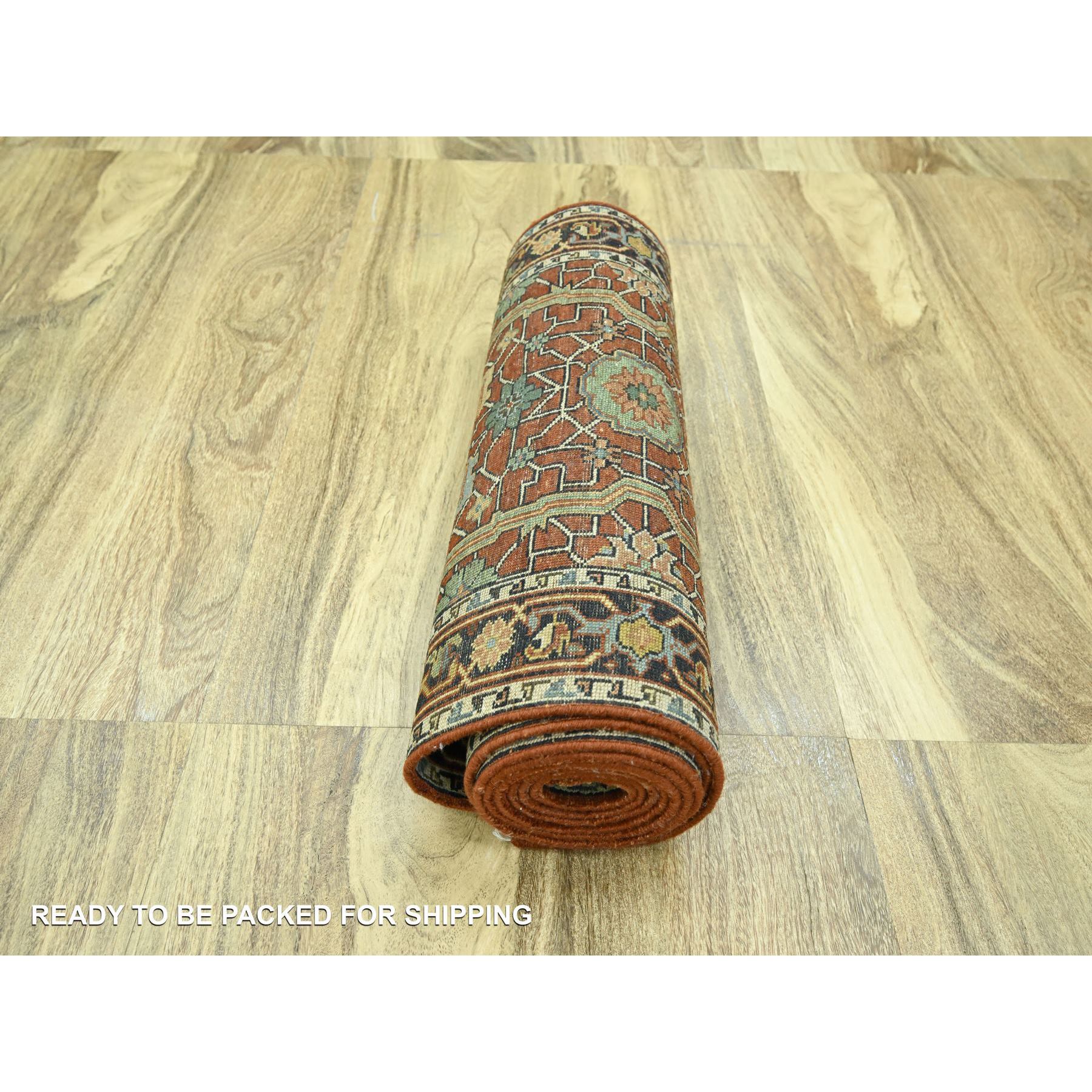 2'6"x12' Auburn Red, Heriz All Over Design, Soft Pile, Natural Dyes, Hand Knotted, Hand Spun New Zealand Wool, Runner, Oriental Rug Sh76235