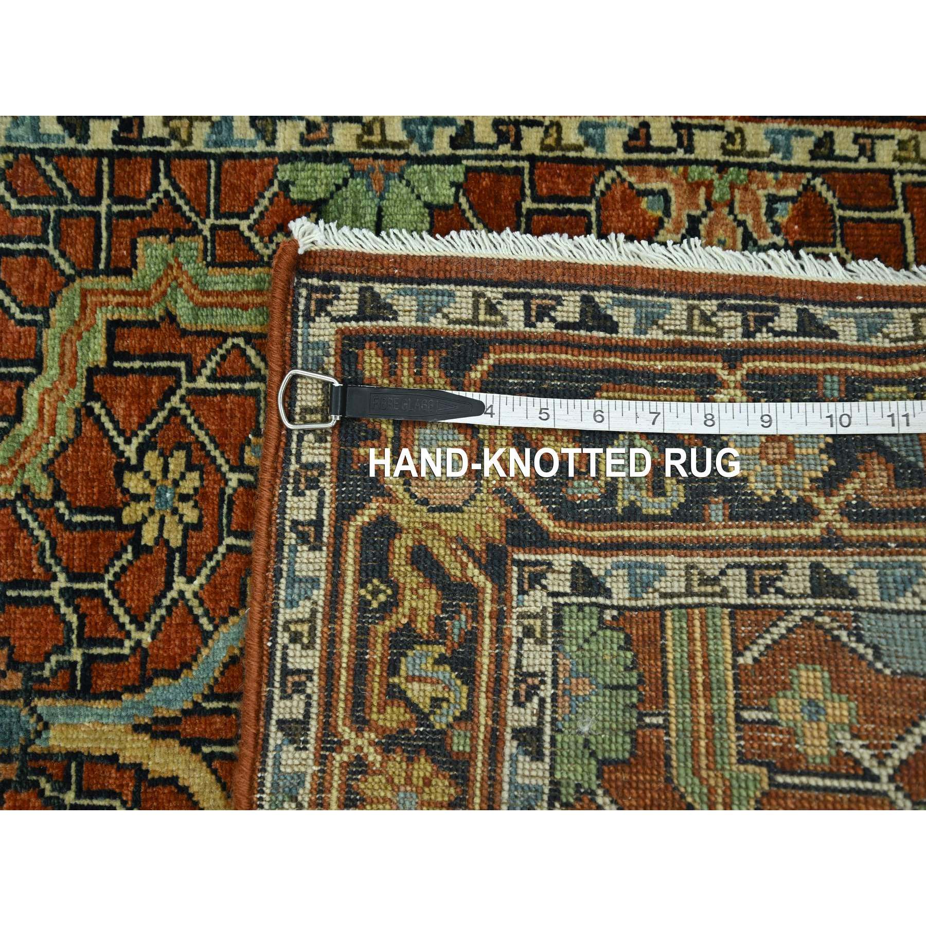 2'6"x12' Auburn Red, Heriz All Over Design, Soft Pile, Natural Dyes, Hand Knotted, Hand Spun New Zealand Wool, Runner, Oriental Rug Sh76235