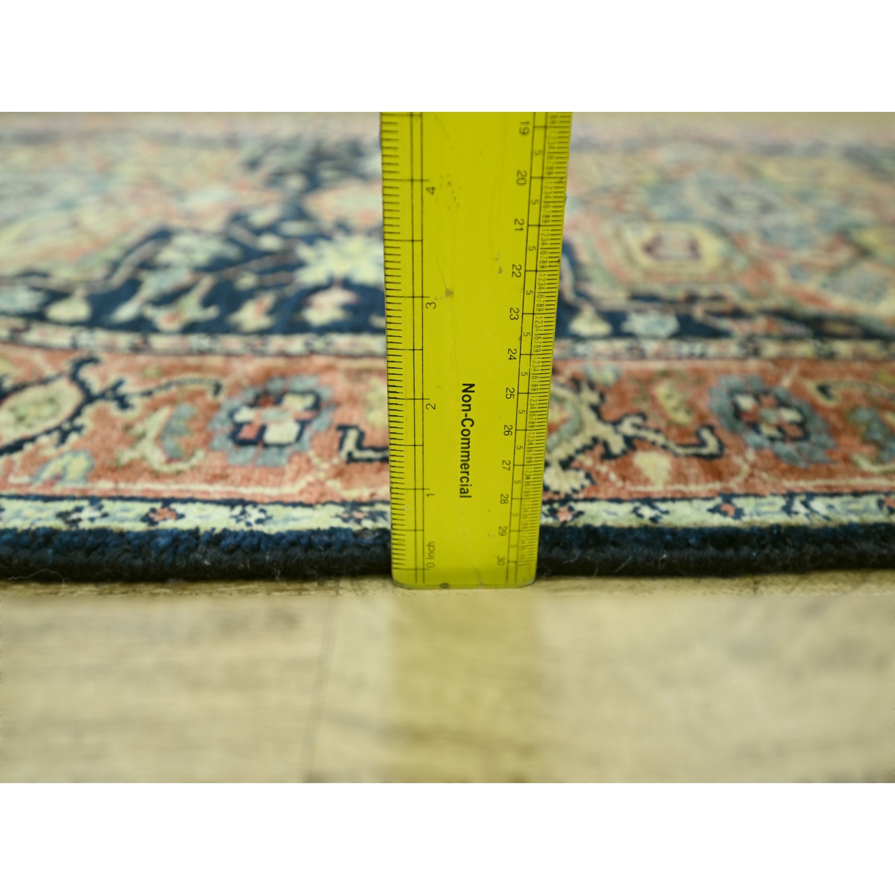 2'6"x11'5" Navy Blue, Heriz with Geometric Medallions Design, Natural Dyes, Hand Knotted, Soft Pile, Hand Spun New Zealand Wool, Runner, Oriental Rug Sh76236
