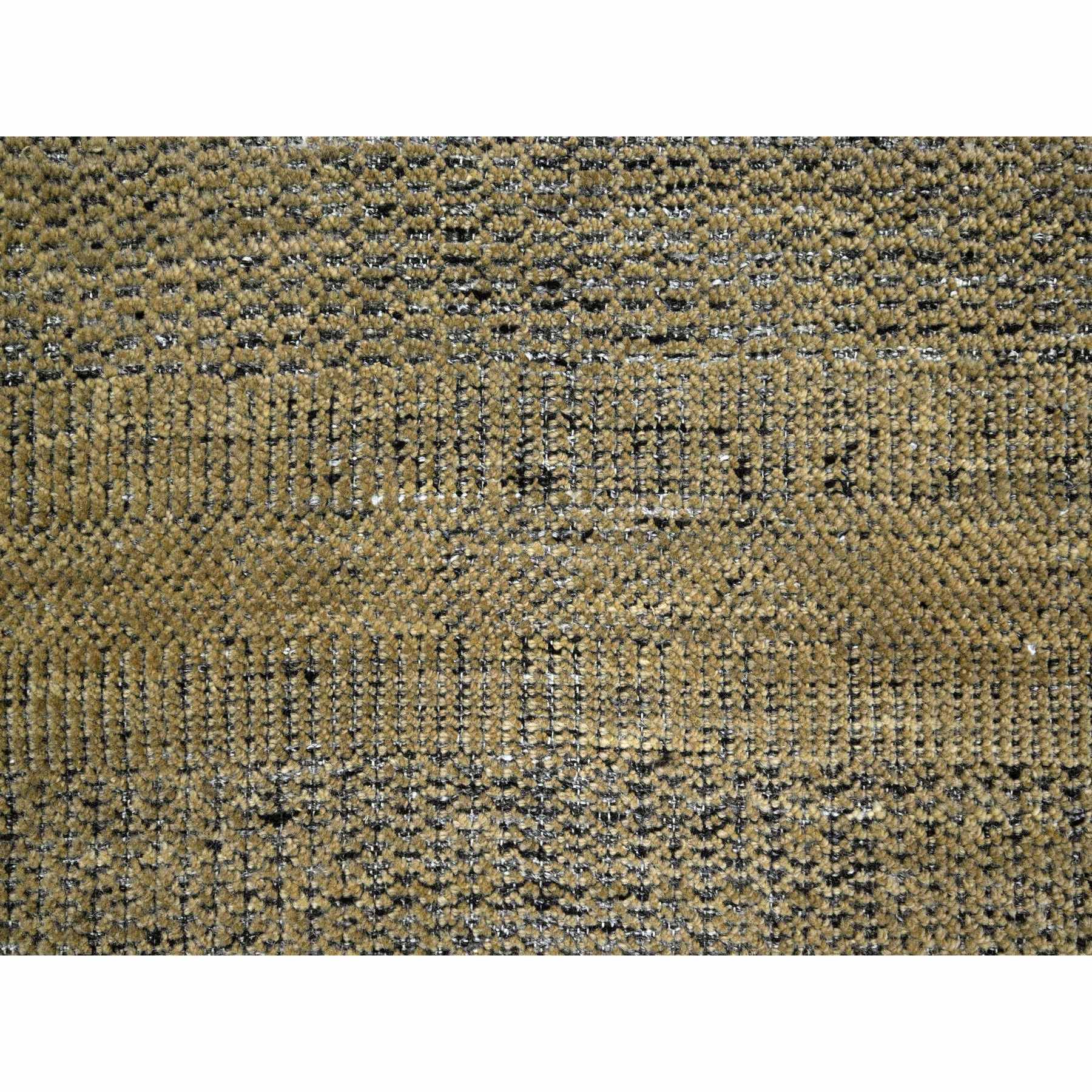 6'x9'2" Bone Brown with Charcoal Black, Oxidized and Distressed Grass Design with Exposed Warps, 100% Wool, Hand Knotted, Oriental Rug Sh76246
