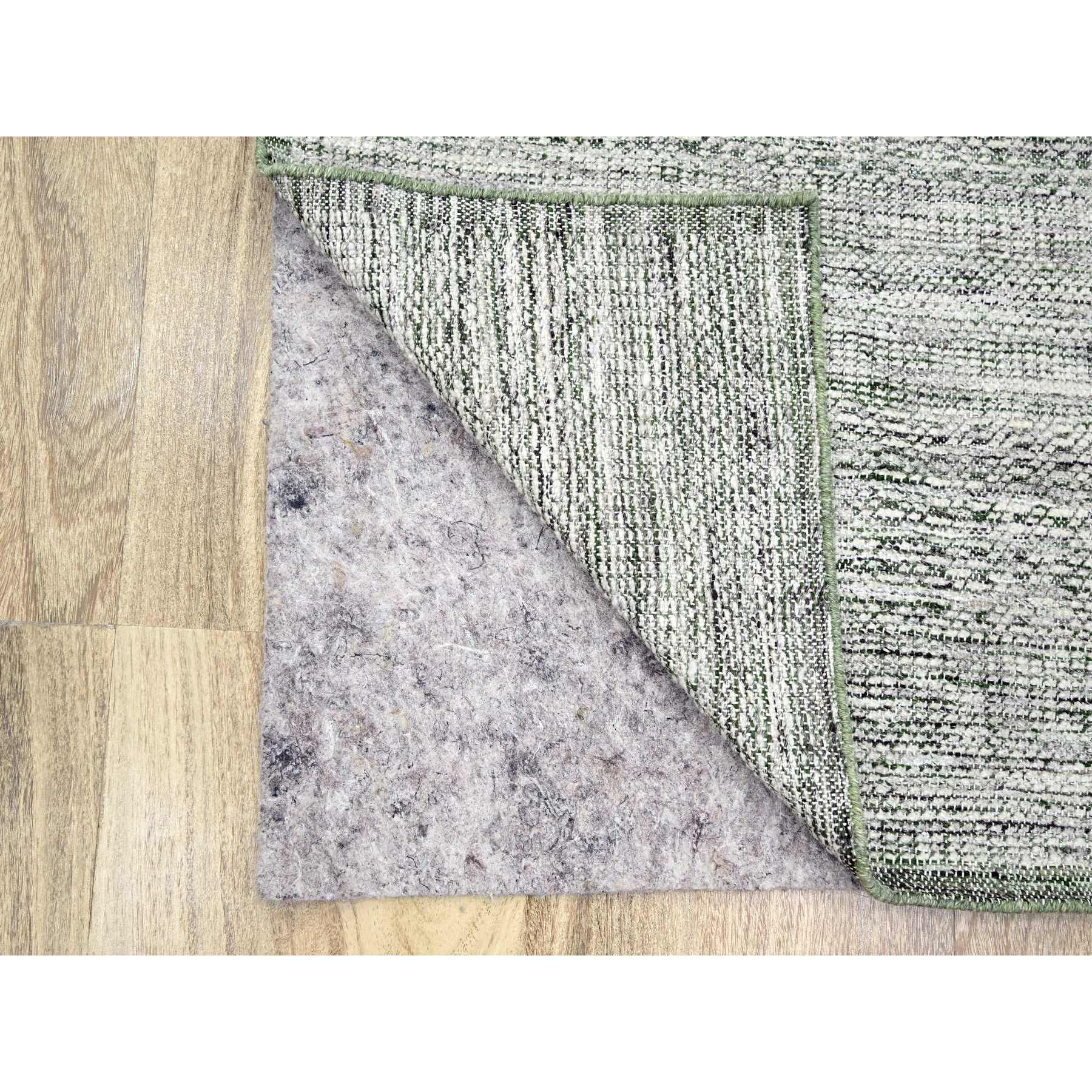 2'6"x8' Vista White with Pine Green, 100% Wool, Hand Knotted, Oxidized and Distressed Grass Design with Exposed Warps, Runner, Oriental Rug Sh76252