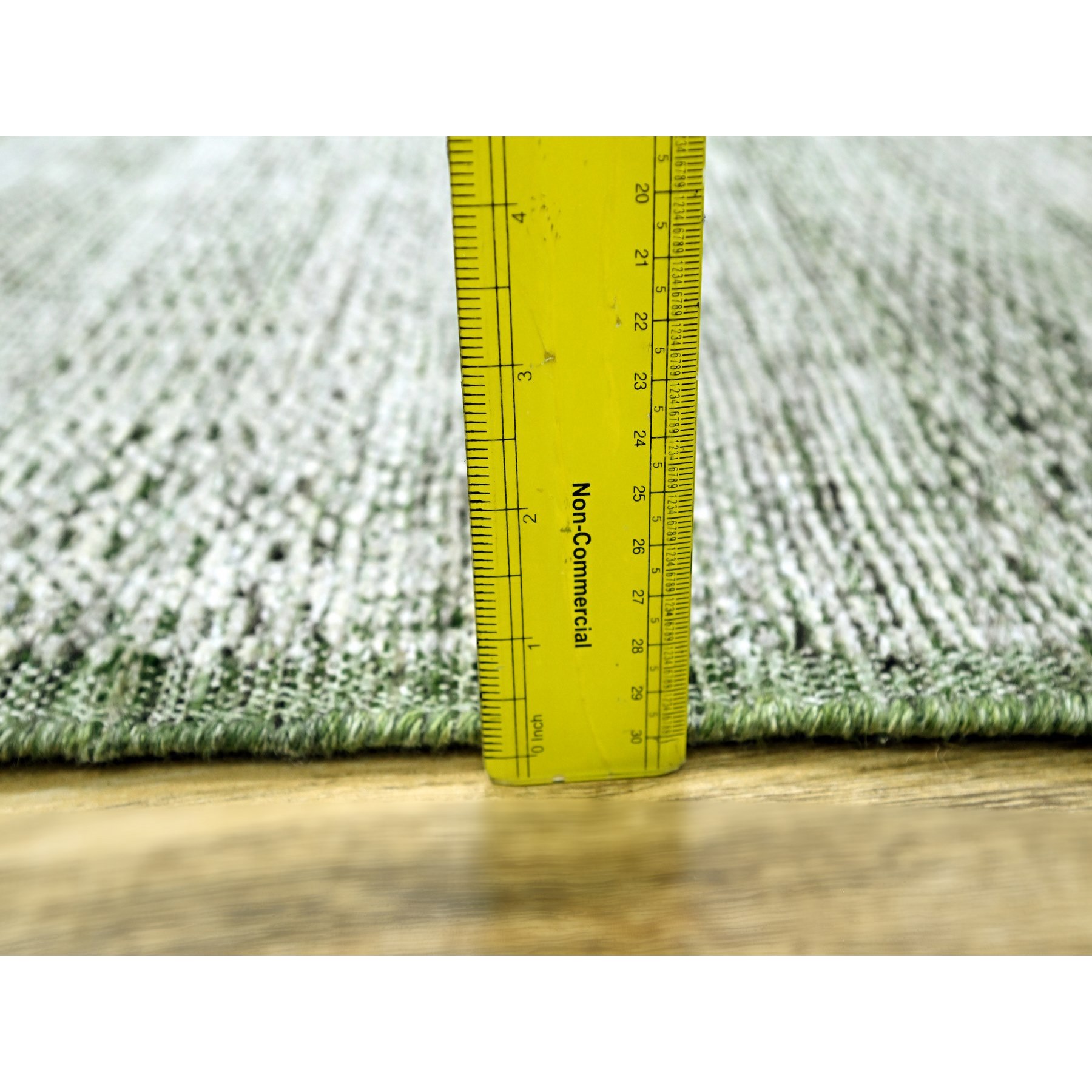 2'6"x8' Vista White with Pine Green, 100% Wool, Hand Knotted, Oxidized and Distressed Grass Design with Exposed Warps, Runner, Oriental Rug Sh76252