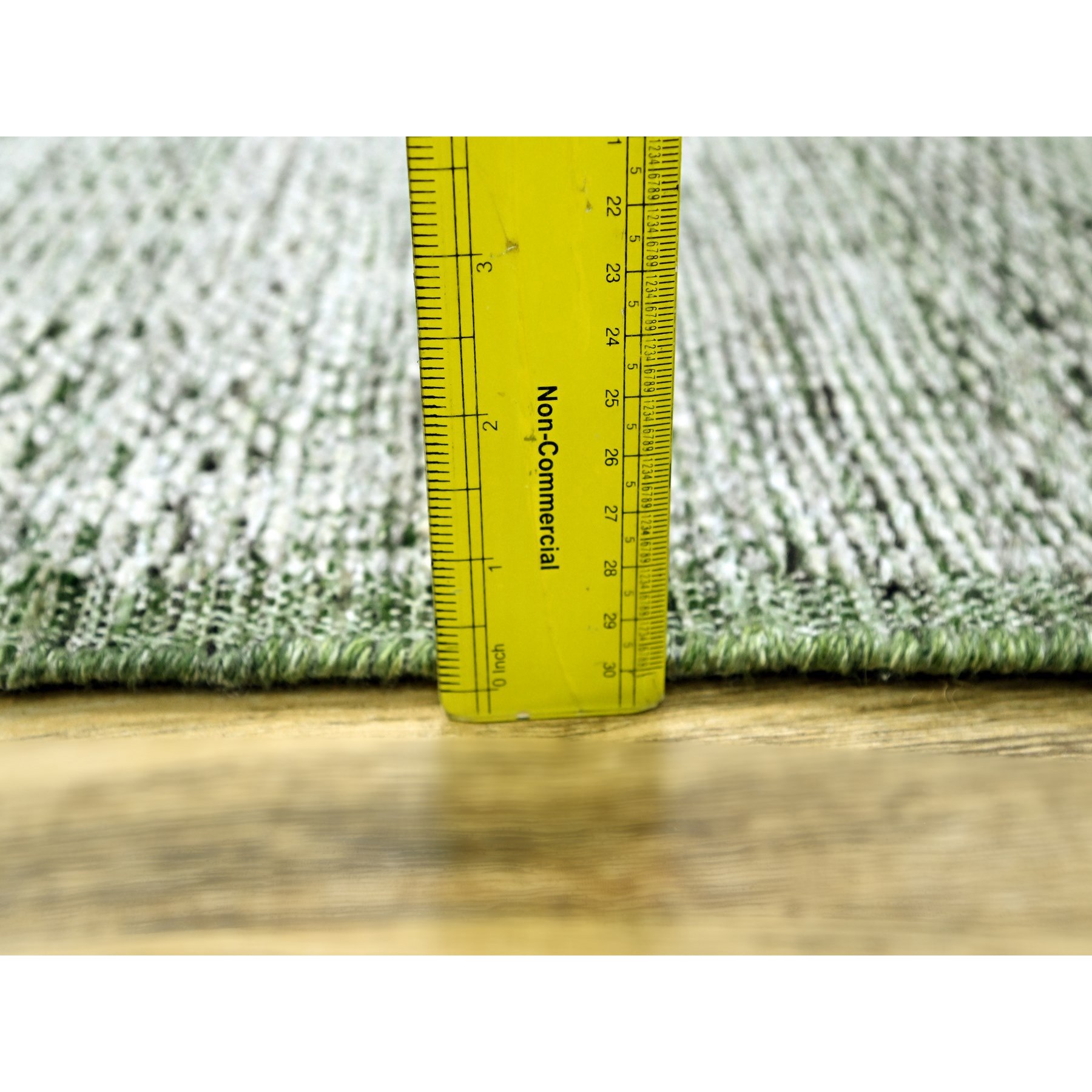 2'3"x8' Cotton White with Forest Green, Hand Knotted, Oxidized and Distressed Grass Design with Exposed Warps, 100% Wool, Narrow Runner, Oriental Rug Sh76253