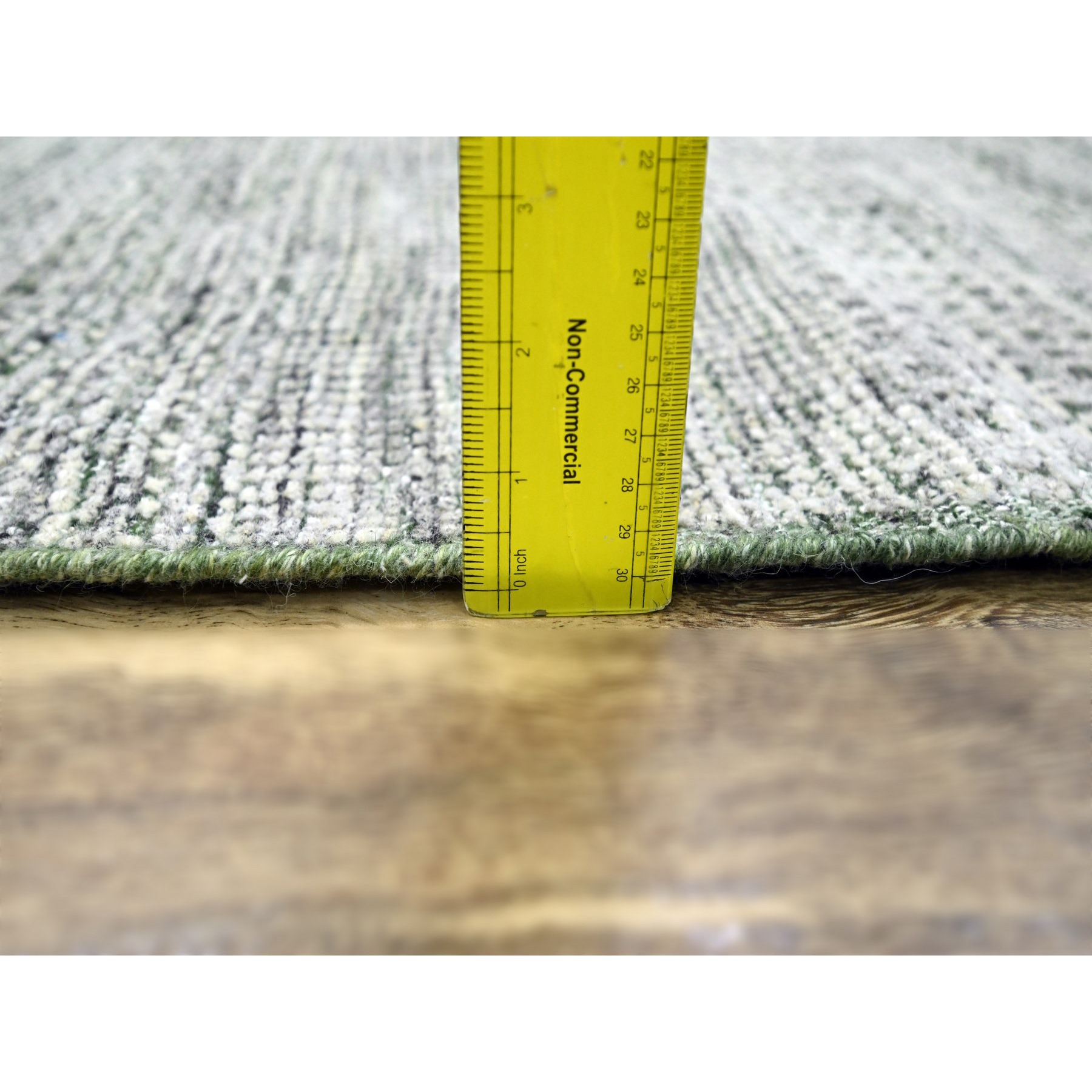 2'x3' Vista White with Basil Green, Oxidized and Distressed Grass Design with Exposed Warps, 100% Wool, Hand Knotted, Sample, Mat, Oriental Rug Sh76254