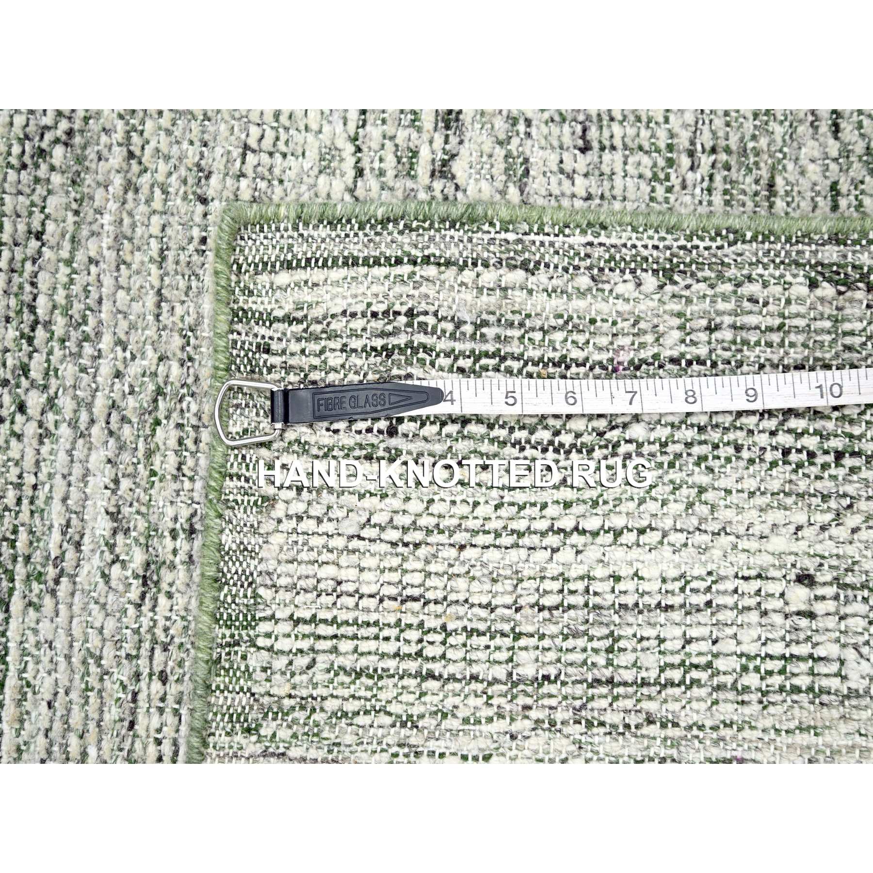 2'x3' Vista White with Basil Green, Oxidized and Distressed Grass Design with Exposed Warps, 100% Wool, Hand Knotted, Sample, Mat, Oriental Rug Sh76254