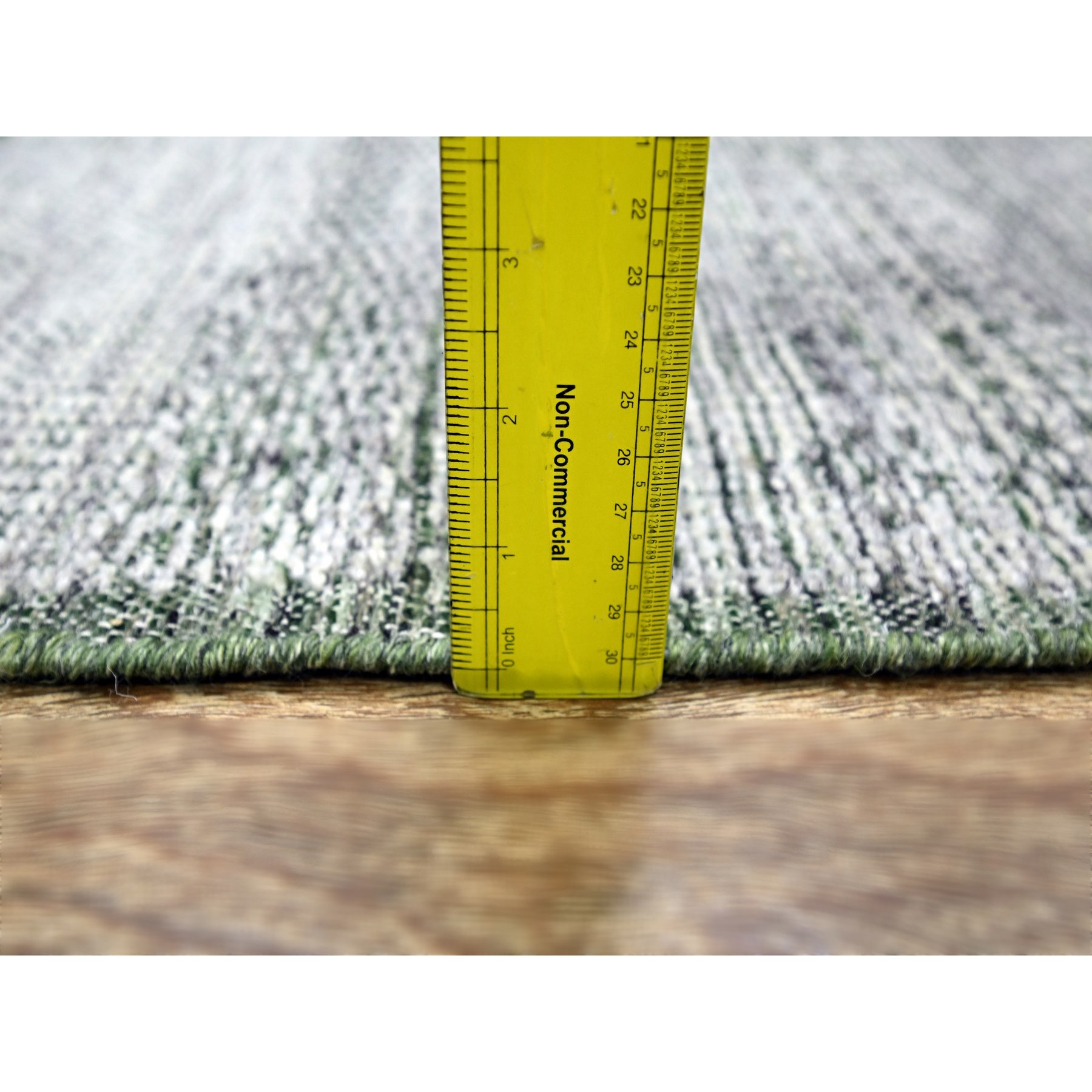 2'x3' Daisy White with Seaweed Green, Oxidized and Distressed Grass Design with Exposed Warps, Hand Knotted, 100% Wool, Mat, Sample, Oriental Rug Sh76255