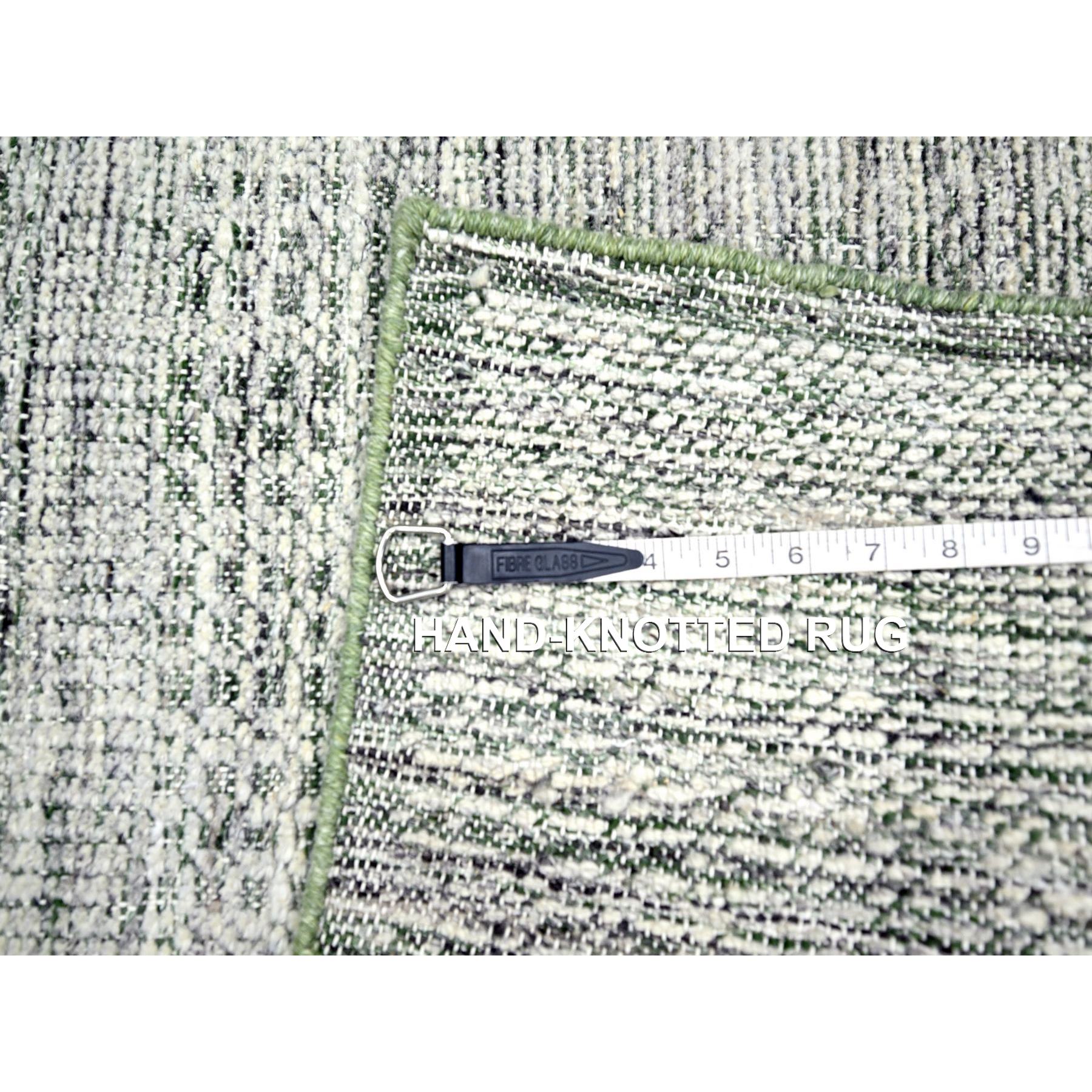2'x3' Daisy White with Seaweed Green, Oxidized and Distressed Grass Design with Exposed Warps, Hand Knotted, 100% Wool, Mat, Sample, Oriental Rug Sh76255