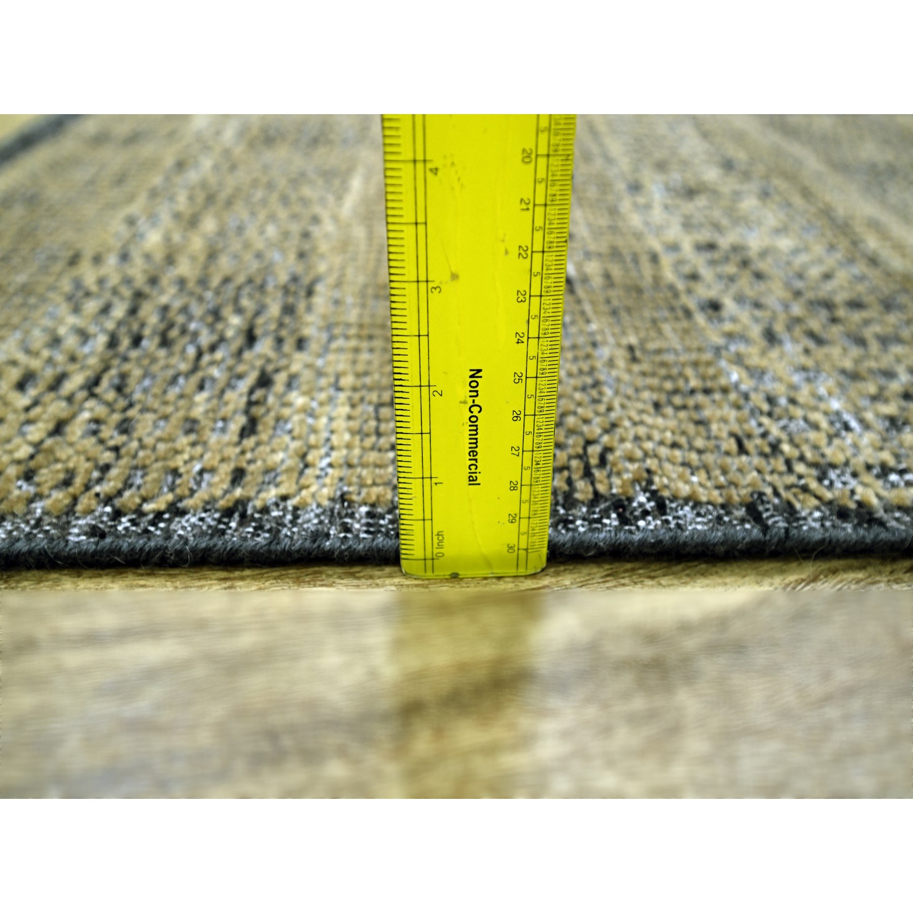 2'x3' Charcoal Black with Peanut Brown, Oxidized and Distressed Grass Design with Exposed Warps, 100% Wool, Hand Knotted, Sample, Mat, Oriental Rug Sh76260