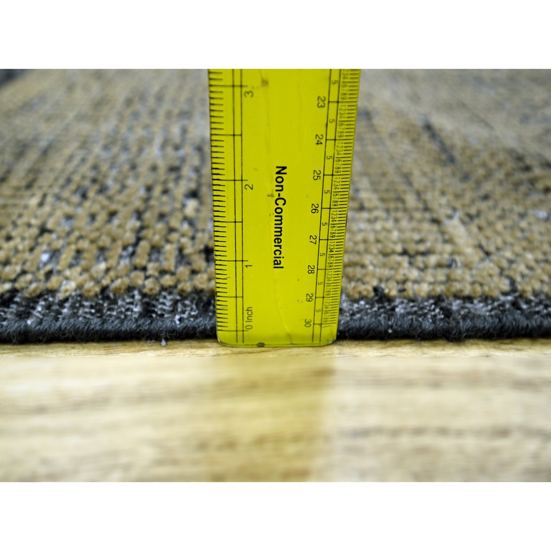 2'x3' Charcoal Black with Honey Brown, Oxidized and Distressed Grass Design with Exposed Warps, 100% Wool, Hand Knotted, Sample, Mat, Oriental Rug Sh76261