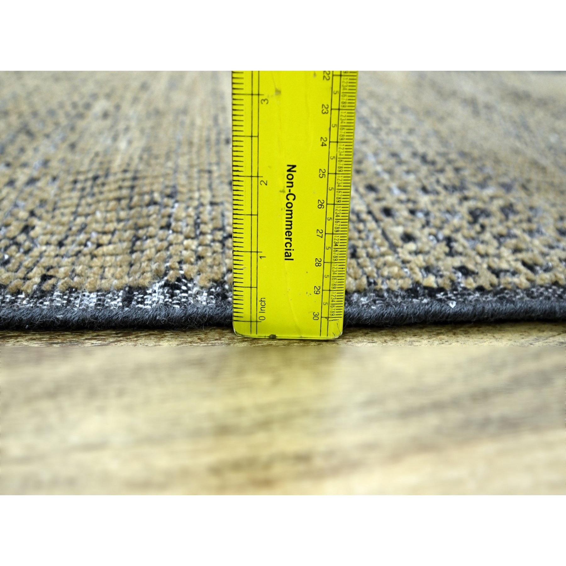 2'x3' Charcoal Black with Tawny Brown, Oxidized and Distressed Grass Design with Exposed Warps, 100% Wool, Hand Knotted, Mat, Sample, Oriental Rug Sh76262