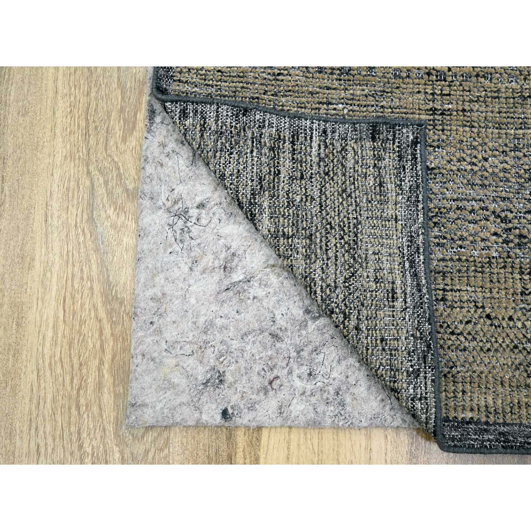 2'6"x8' Charcoal Black with Bone Brown, Oxidized and Distressed Grass Design with Exposed Warps, 100% Wool, Hand Knotted, Runner, Oriental Rug Sh76264