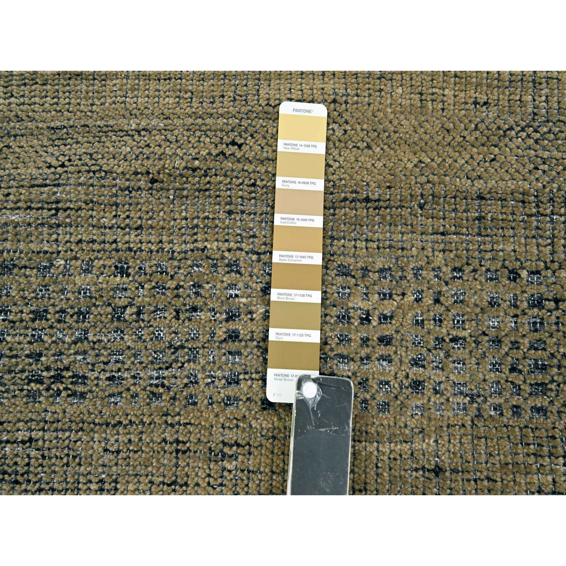 2'6"x8' Charcoal Black with Bone Brown, Oxidized and Distressed Grass Design with Exposed Warps, 100% Wool, Hand Knotted, Runner, Oriental Rug Sh76264