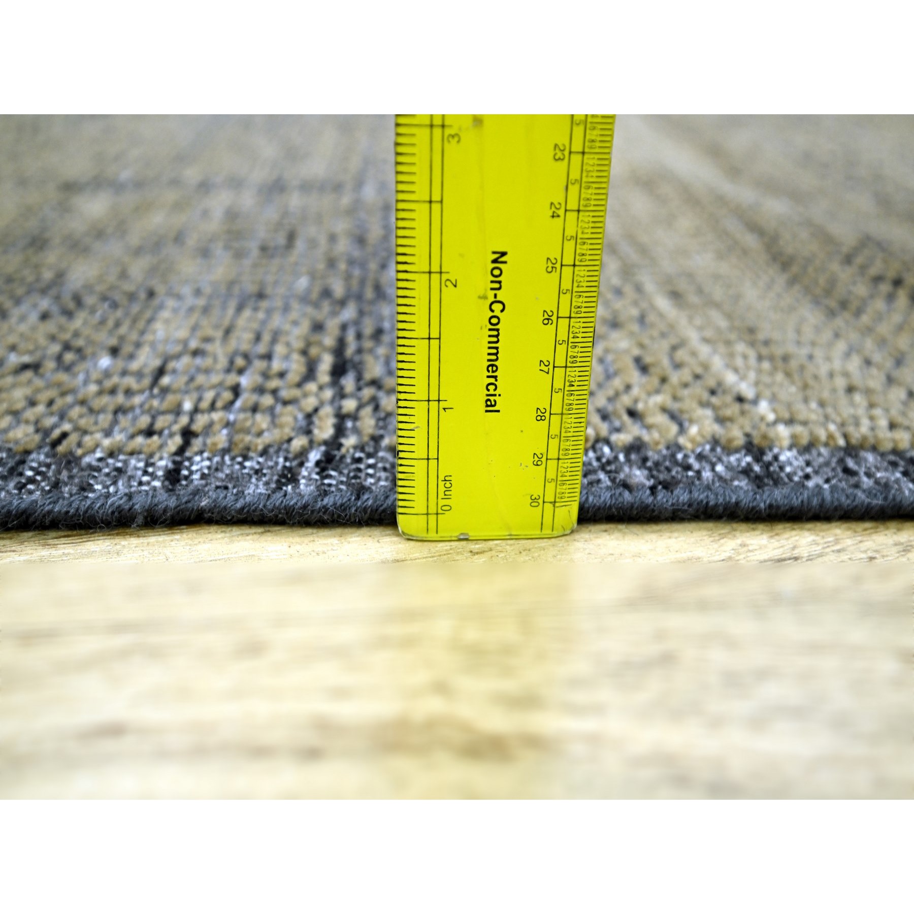 2'6"x8' Charcoal Black with Bone Brown, Oxidized and Distressed Grass Design with Exposed Warps, 100% Wool, Hand Knotted, Runner, Oriental Rug Sh76264