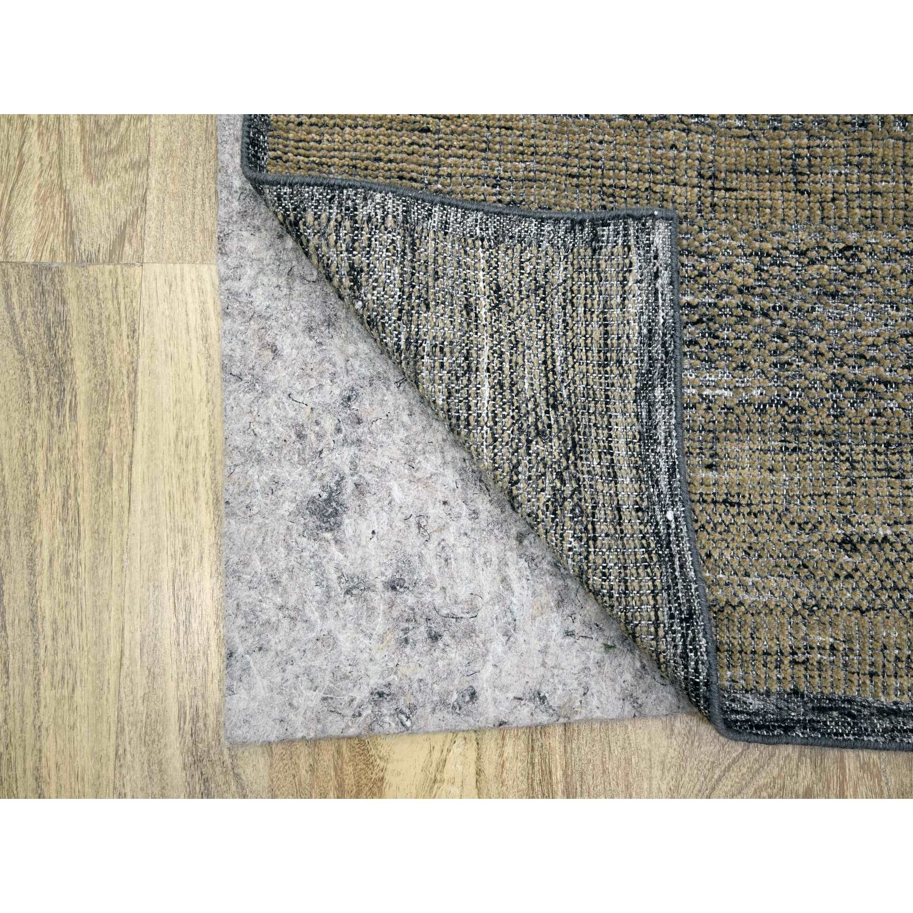 2'6"x8' Dijon Brown with Charcoal Black, Hand Knotted, Oxidized and Distressed Grass Design with Exposed Warps, 100% Wool, Runner, Oriental Rug Sh76265