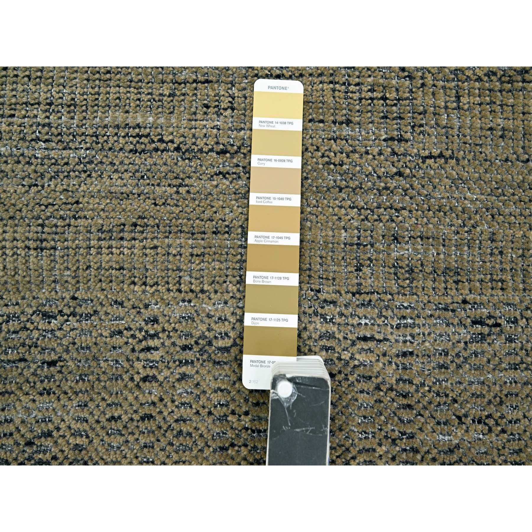 2'6"x8' Dijon Brown with Charcoal Black, Hand Knotted, Oxidized and Distressed Grass Design with Exposed Warps, 100% Wool, Runner, Oriental Rug Sh76265