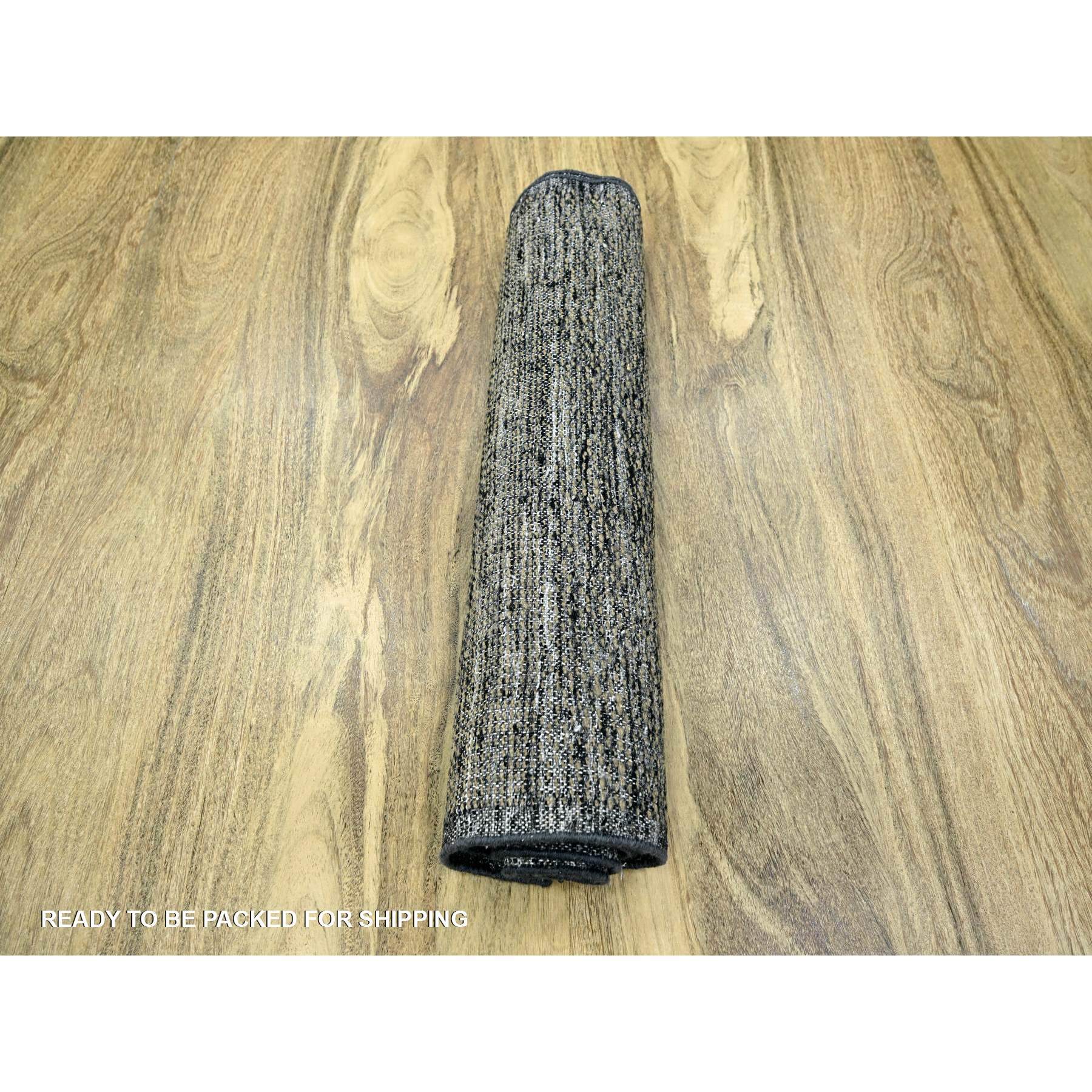 2'6"x8' Dijon Brown with Charcoal Black, Hand Knotted, Oxidized and Distressed Grass Design with Exposed Warps, 100% Wool, Runner, Oriental Rug Sh76265