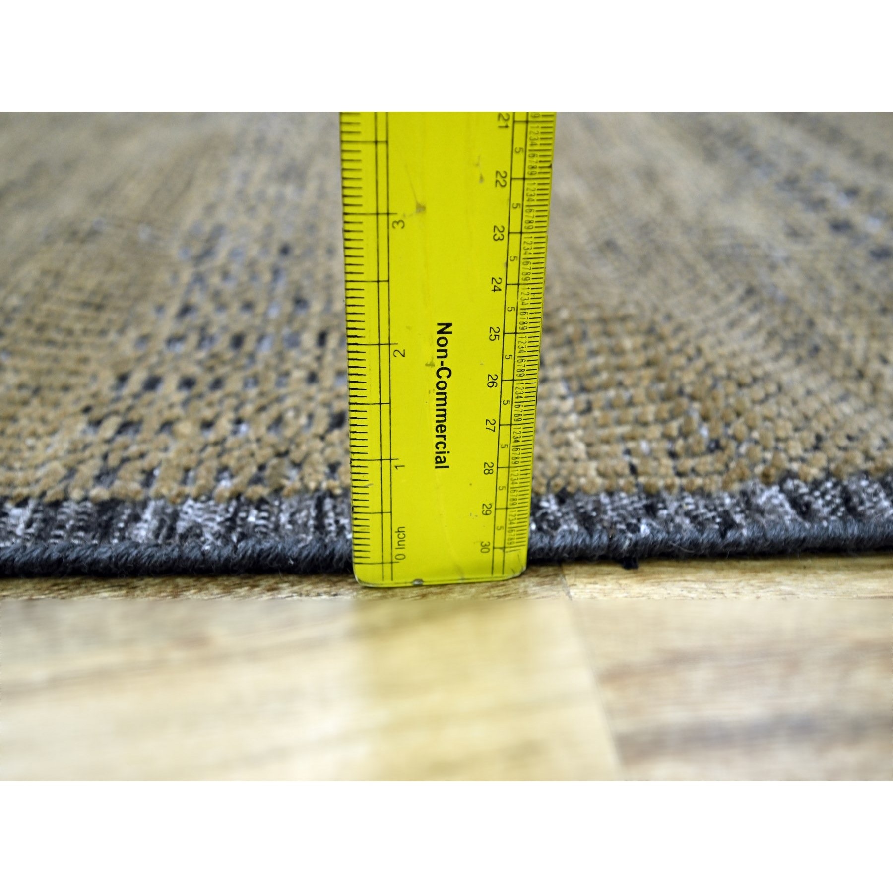 2'6"x8' Dijon Brown with Charcoal Black, Hand Knotted, Oxidized and Distressed Grass Design with Exposed Warps, 100% Wool, Runner, Oriental Rug Sh76265