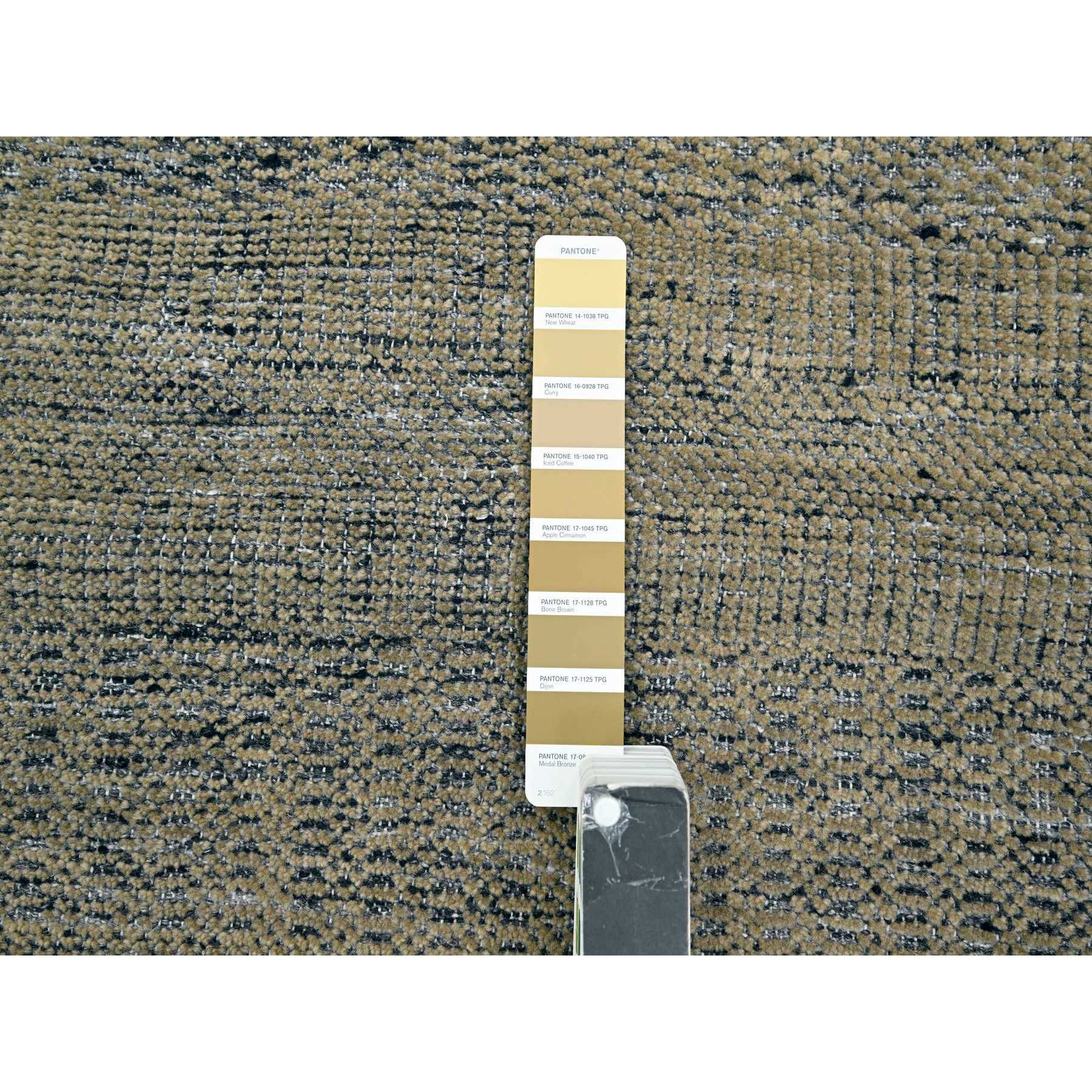 2'6"x8' Latte Brown with Charcoal Black, Oxidized and Distressed Grass Design with Exposed Warps, Pure Wool, Hand Knotted, Runner, Oriental Rug Sh76266