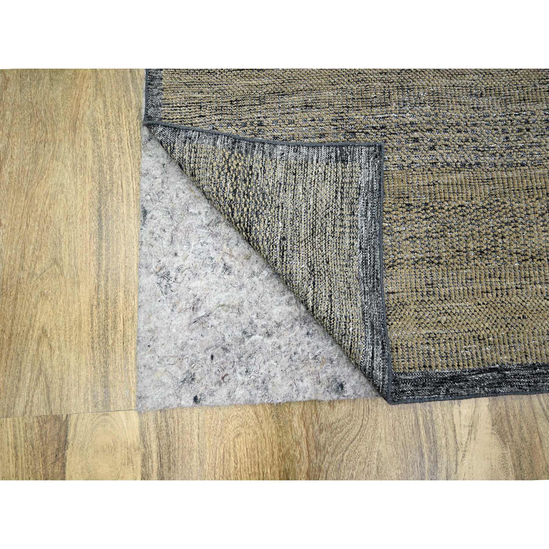9'1"x12' Charcoal Black with Latte Brown, Oxidized and Distressed Grass Design with Exposed Warps, 100% Wool, Hand Knotted, Oriental Rug Sh76270