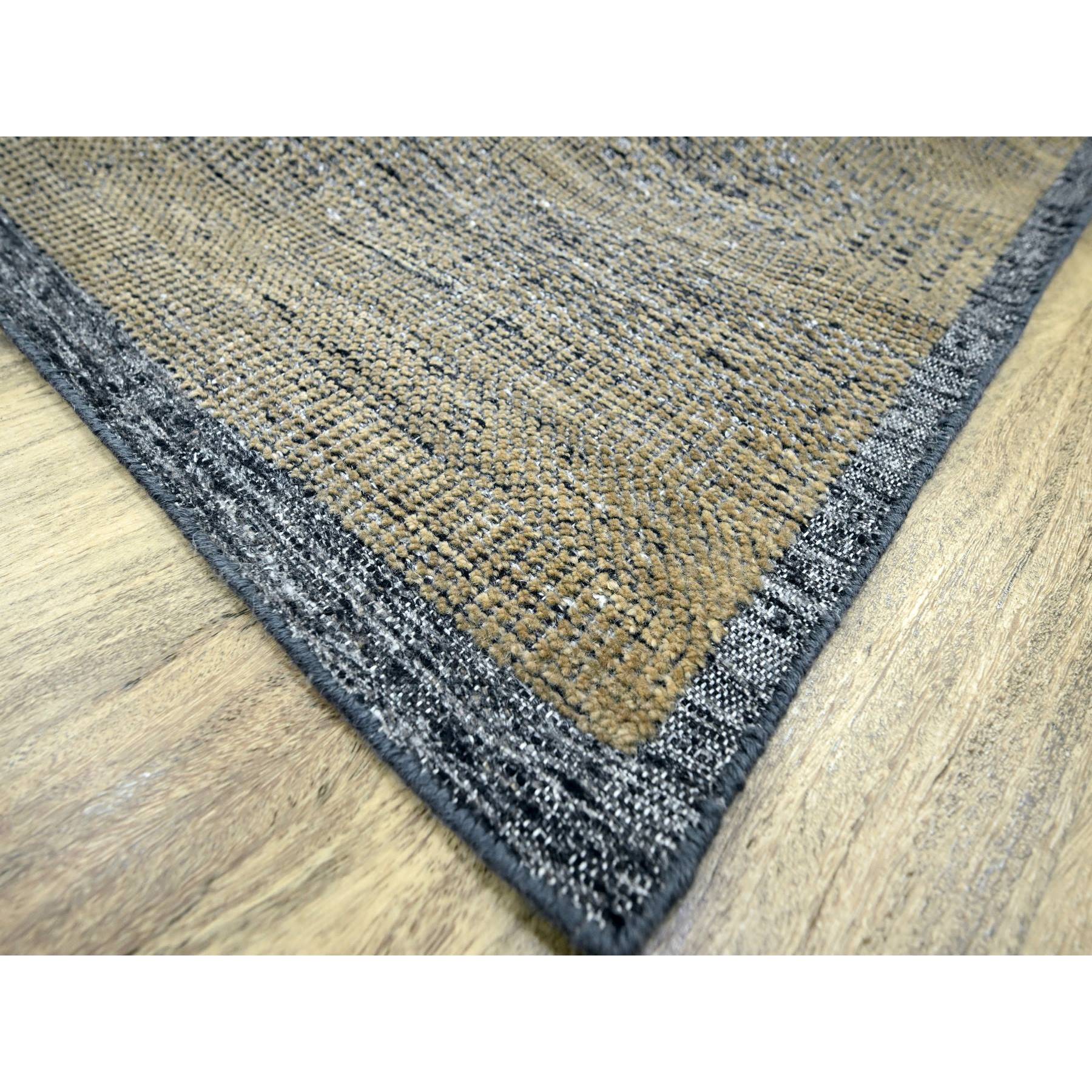 9'1"x12' Charcoal Black with Latte Brown, Oxidized and Distressed Grass Design with Exposed Warps, 100% Wool, Hand Knotted, Oriental Rug Sh76270