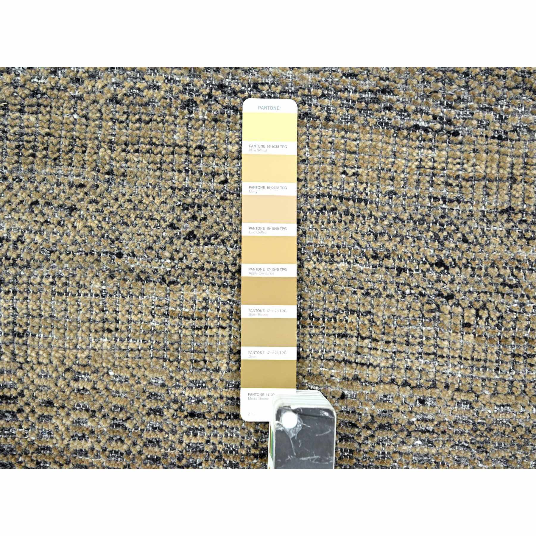 9'1"x12' Charcoal Black with Latte Brown, Oxidized and Distressed Grass Design with Exposed Warps, 100% Wool, Hand Knotted, Oriental Rug Sh76270