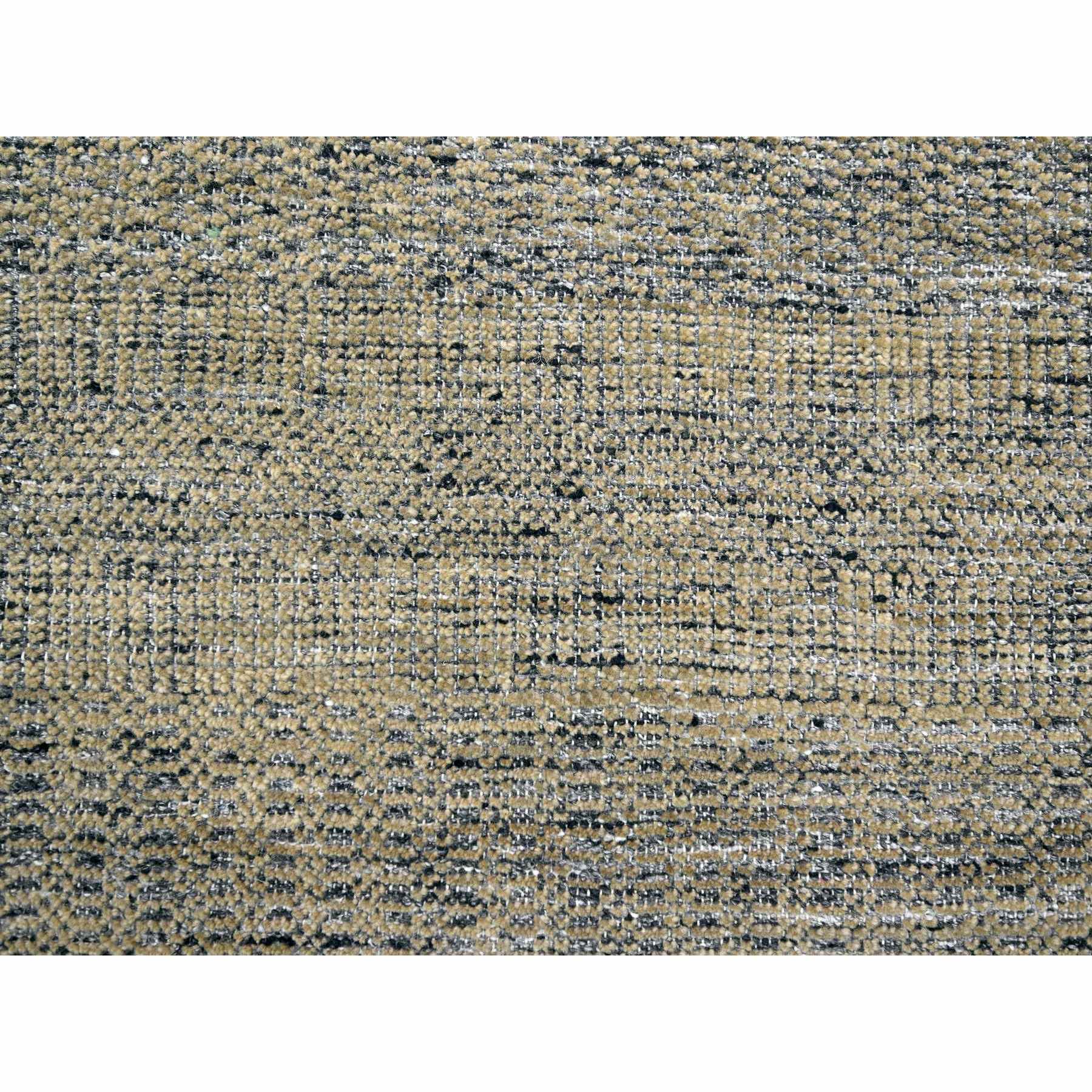 9'1"x12' Charcoal Black with Latte Brown, Oxidized and Distressed Grass Design with Exposed Warps, 100% Wool, Hand Knotted, Oriental Rug Sh76270