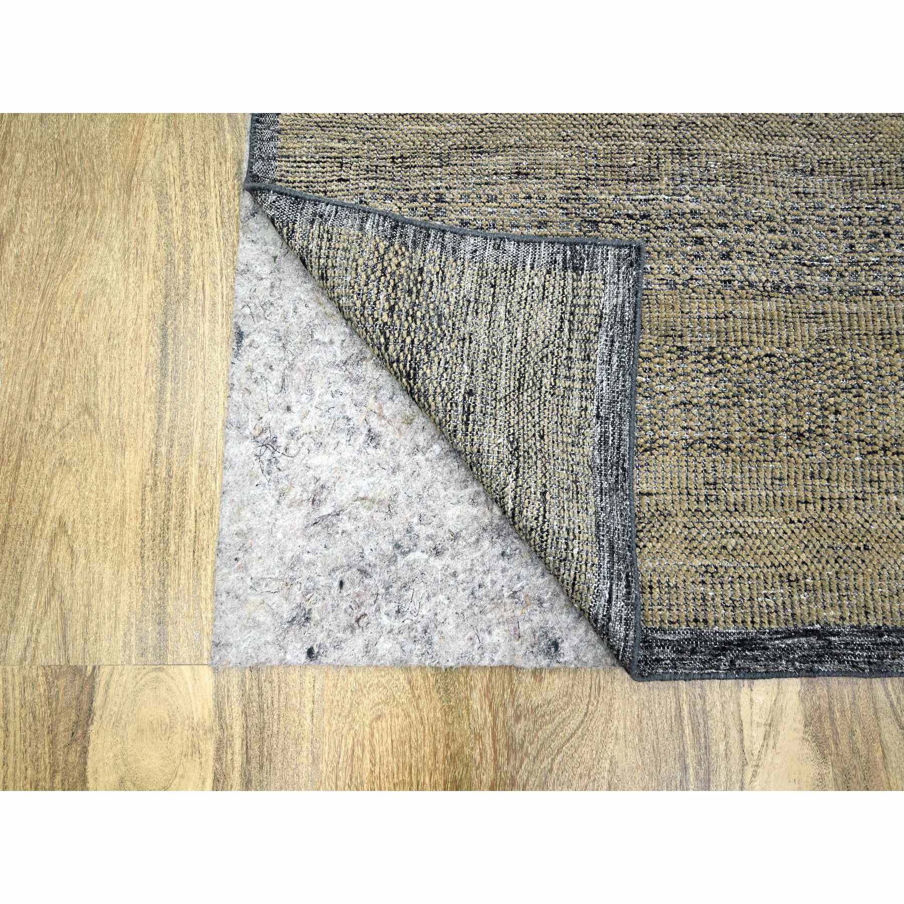 9'1"x12'3" Charcoal Black with Honey Brown, Oxidized and Distressed Grass Design with Exposed Warps, 100% Wool, Hand Knotted, Oriental Rug Sh76271